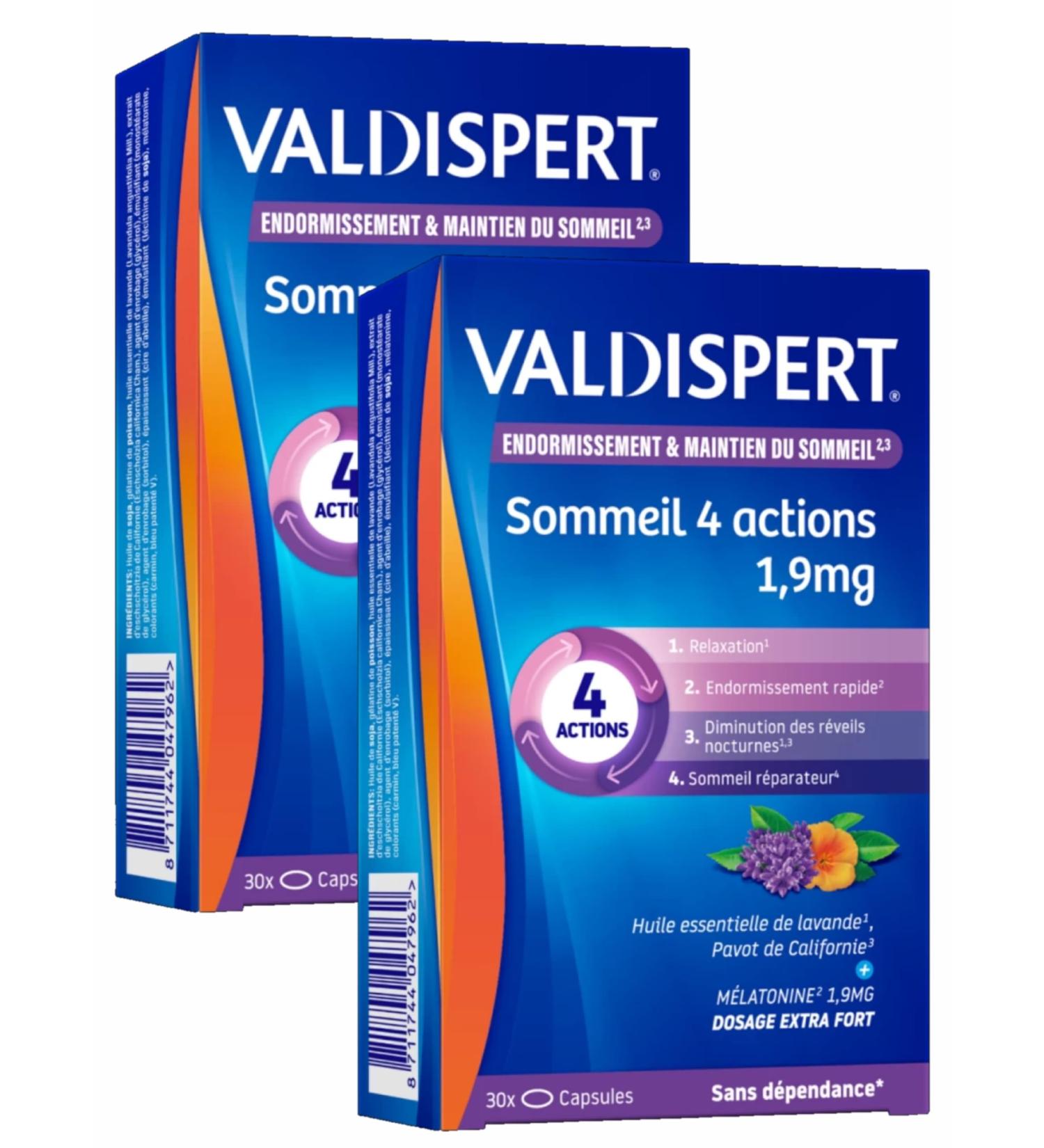 VALDISPERT - SLEEPING Complex - Melatonin 1.9 mg - 4 ACTIONS: SLEEPING # RELAXATION # DIMINUTION OF NIGHT CLOCKS # QUALITY SLEEP - 2 MONTHS TREATMENT - 2 x 30 - Buy Online on GoSupps.com