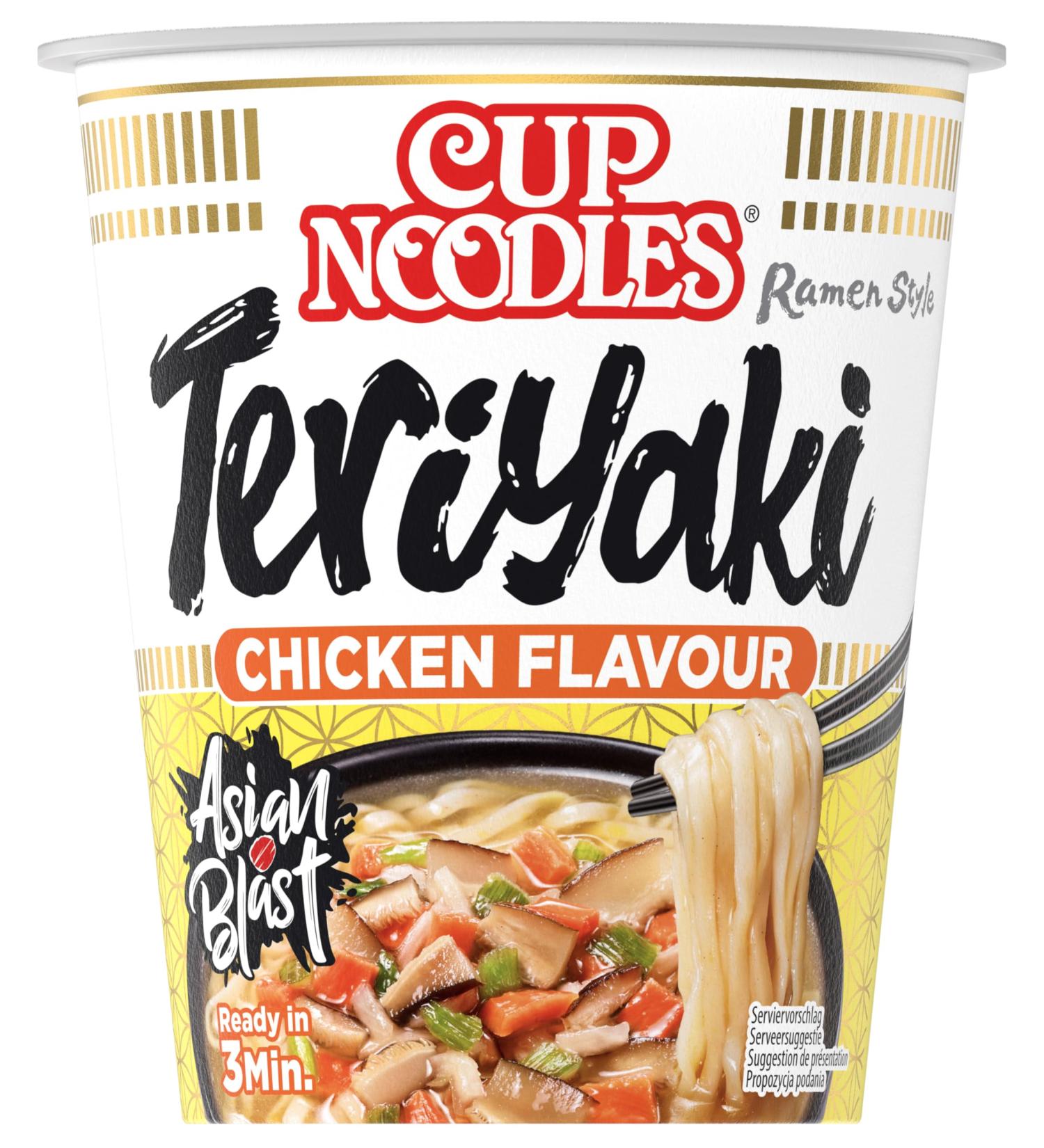 Nissin Cup Noodles - Teriyaki - Japanese Instant Noodles - Chicken Meat and Vegetable Flavor - Quick Preparation in a Cup - 67 g
