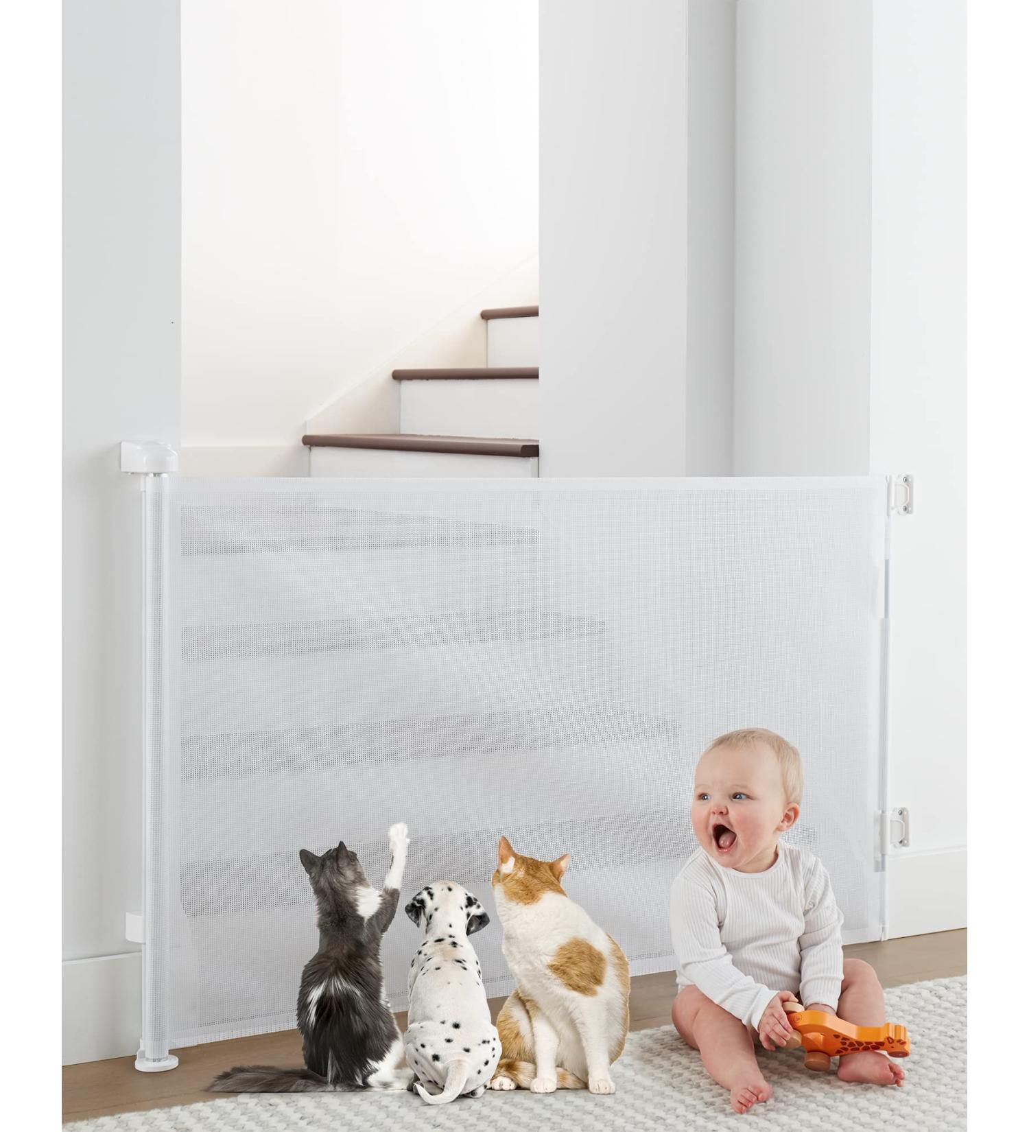 Cumbor Retractable Baby Gate for Stairs & Pets | 33 Tall Safety Gate for Kids | Indoor/Outdoor Mesh Dog Gate (White) - Buy Online on GoSupps.com