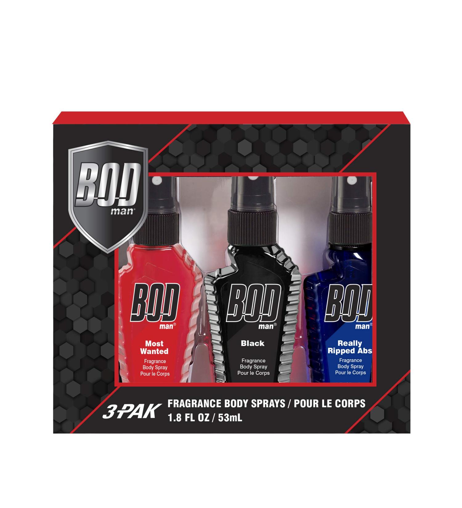 BOD man Variety Fragrance Body Spray Trio Gift Set: Featuring Black Most Wanted and Really Ripped Abs 3x 1.8oz 5.4 ounces
