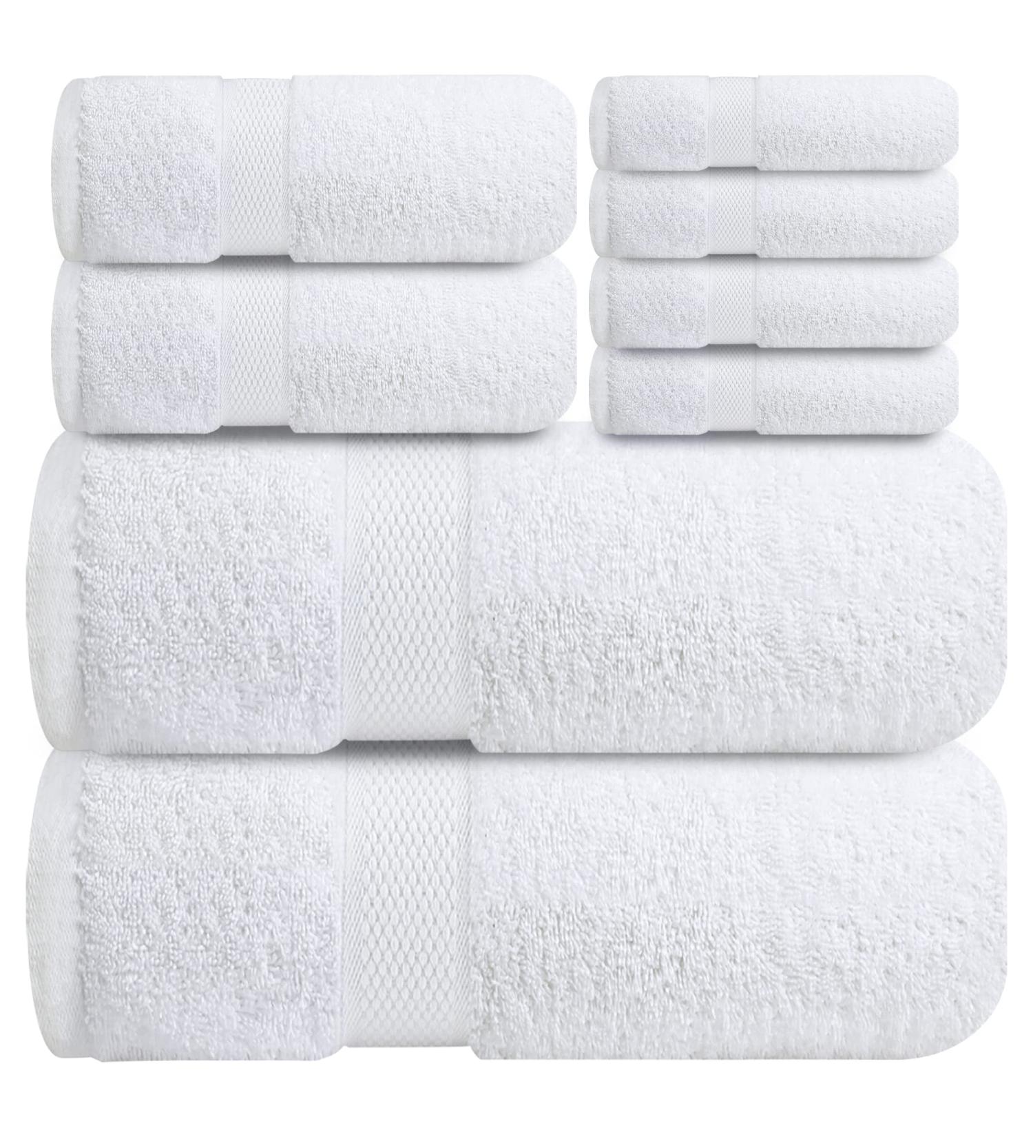 Infinitee Xclusives Premium White Bath Towel Set - 8 Piece 100% Cotton Towel Set - Buy Online on GoSupps.com