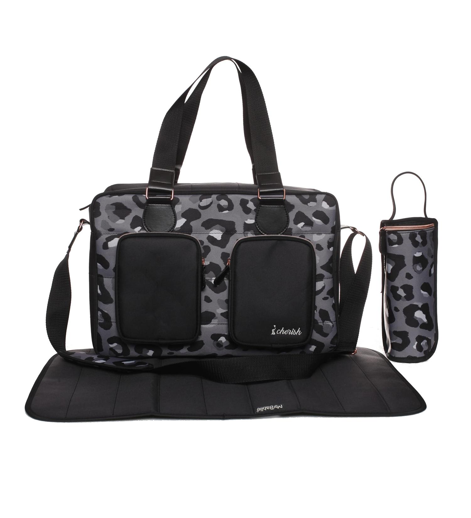 My Babiie Deluxe Changing Bag - Black Leopard | Padded Mat, Insulated Bottle Warmer, Messenger Travel Bag | Adjustable Straps & Extra Pockets - Buy Online on GoSupps.com