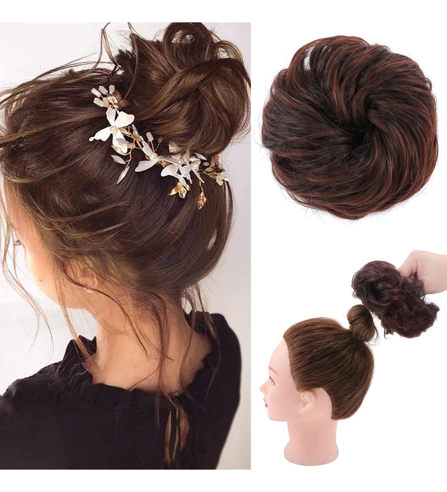 Thick Messy Curly Hair Scrunchie Bun Extension - Black to Dark Auburn | Synthetic Updo Hairpiece for Women & Girls - Buy Online on GoSupps.com