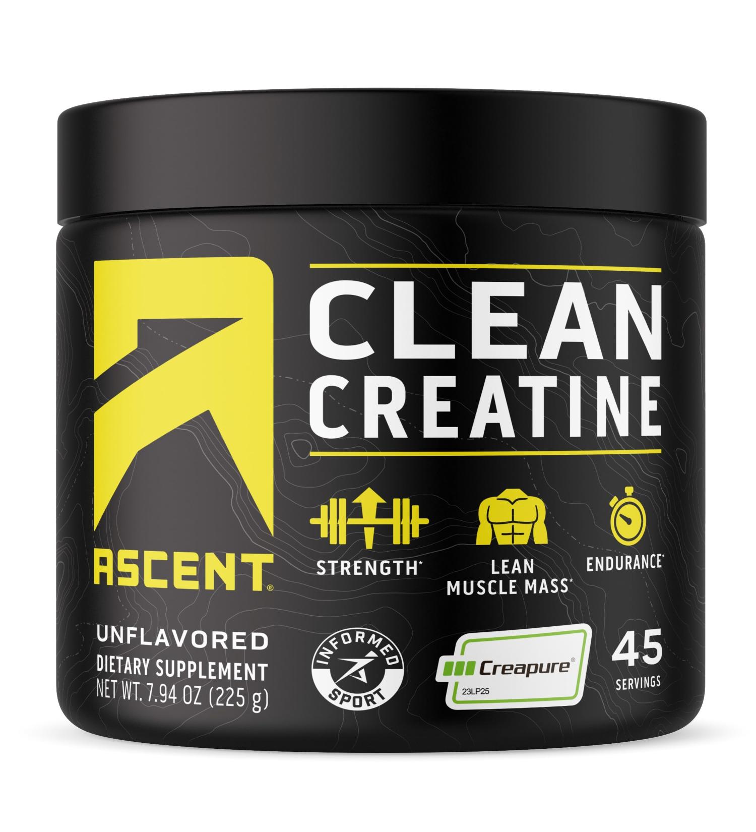 Ascent Clean Creatine Monohydrate Powder | 5G Creapure Creatine Supplement | Unflavored | 45 Servings - International Shipping - Buy Online on GoSupps.com