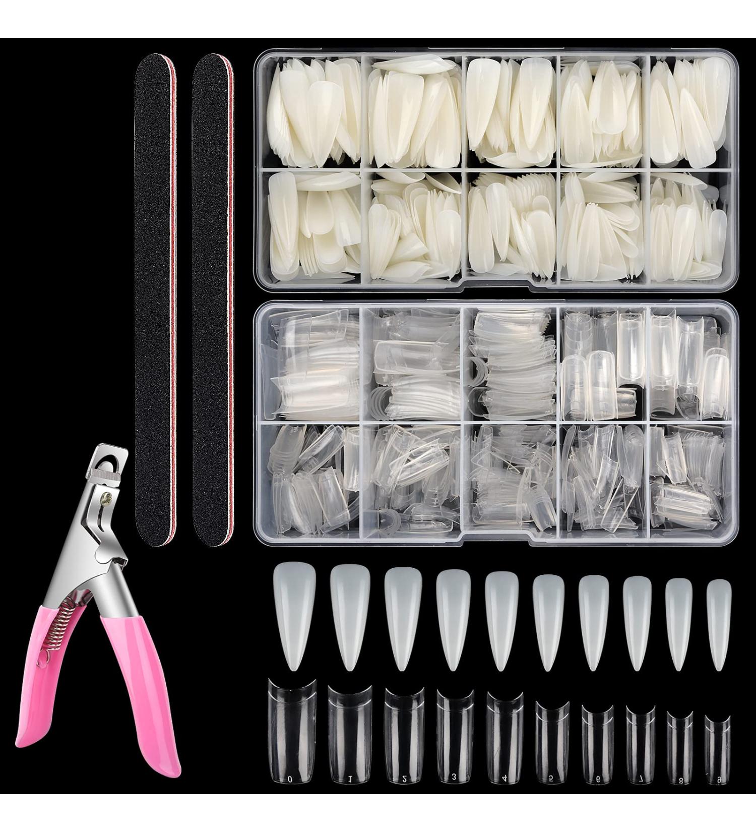 Yokilly Acrylic Nails Tips Set - 1000pcs French Press On False Tips with Case, Nail Files, Clipper - 10 Sizes Clear & Natural Long for Nail Art - Buy Online on GoSupps.com