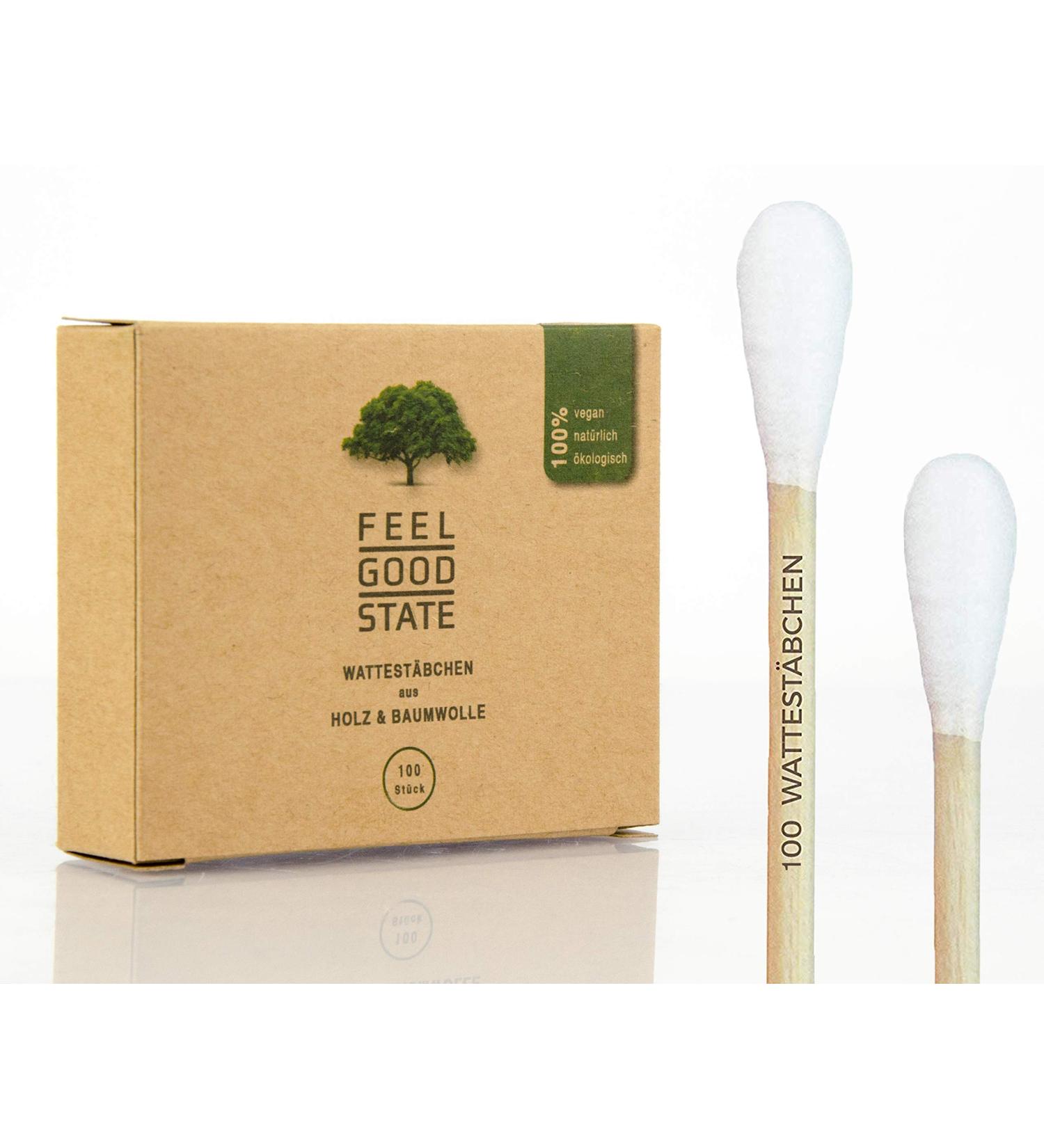 100% Biodegradable Cotton Swabs - Eco-Friendly Wooden Q-tips | Feel Good State | 100 Pieces (1 Pack) - Buy Online on GoSupps.com