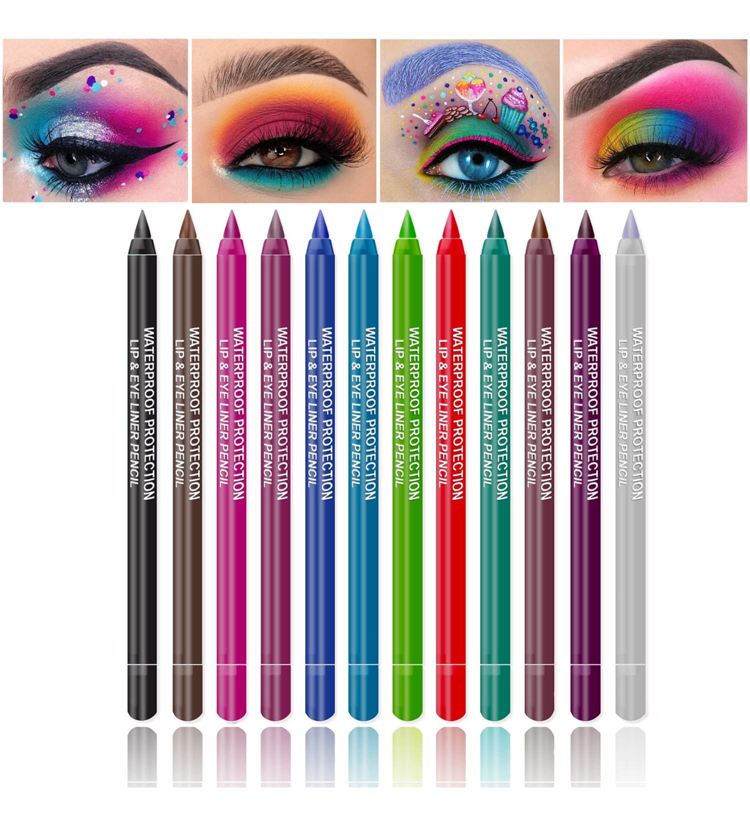 Glitter Eyeliner Pen Set - 12 Colored Waterproof Eye Liners for Women - Long-Lasting Professional Makeup - Colorful Set 02 - Buy Online on GoSupps.com