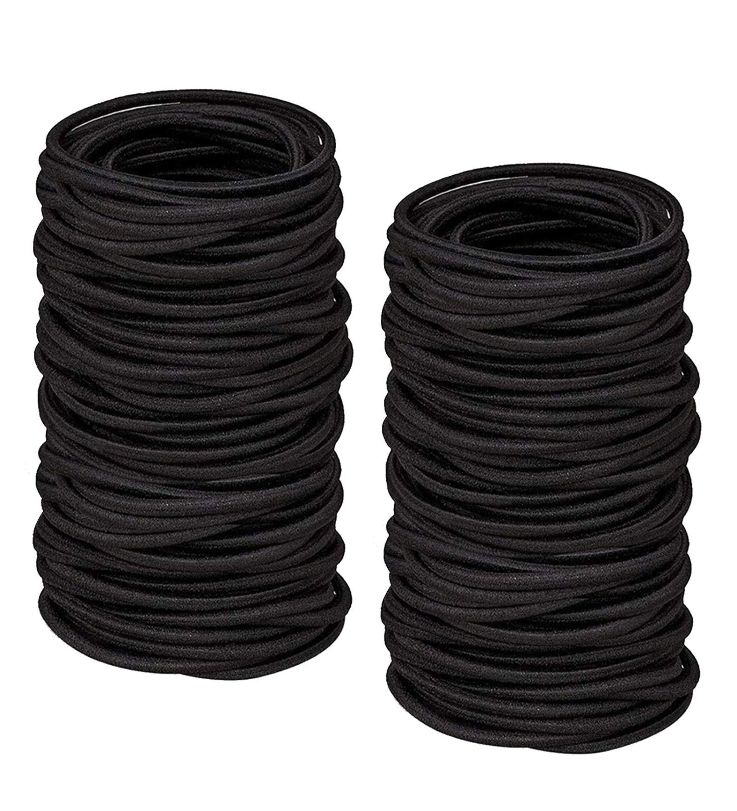 100 pcs Black Elastic Hair Ties - No Metal Bands for Women, Girls, Men - Thick, Heavy, Curly Hair - 4mm - Buy Online on GoSupps.com