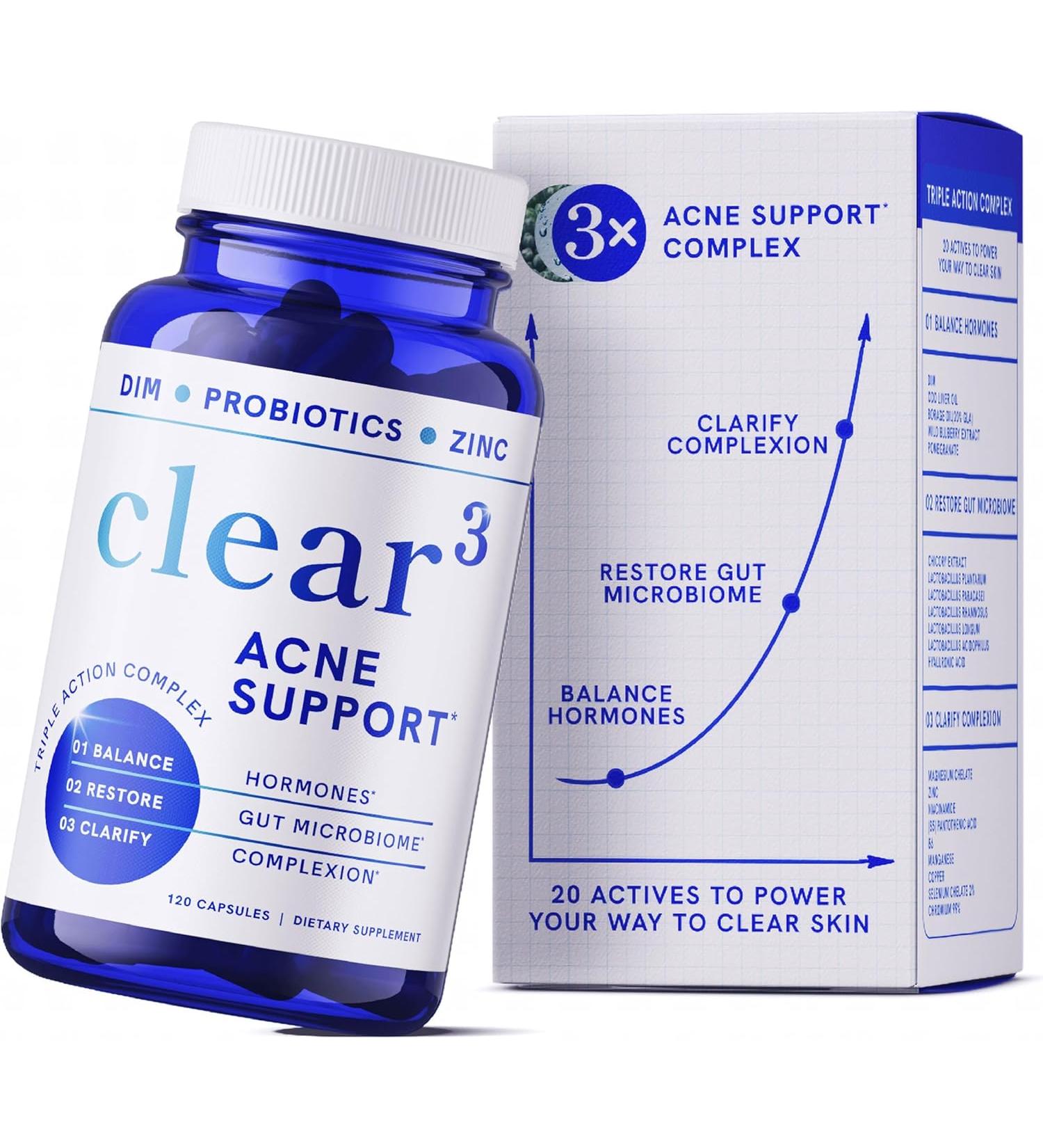 SMNutrition Clear Skin Acne Supplement Skin Support Vitamins for Women & Men - 120 Capsules - Buy Online on GoSupps.com