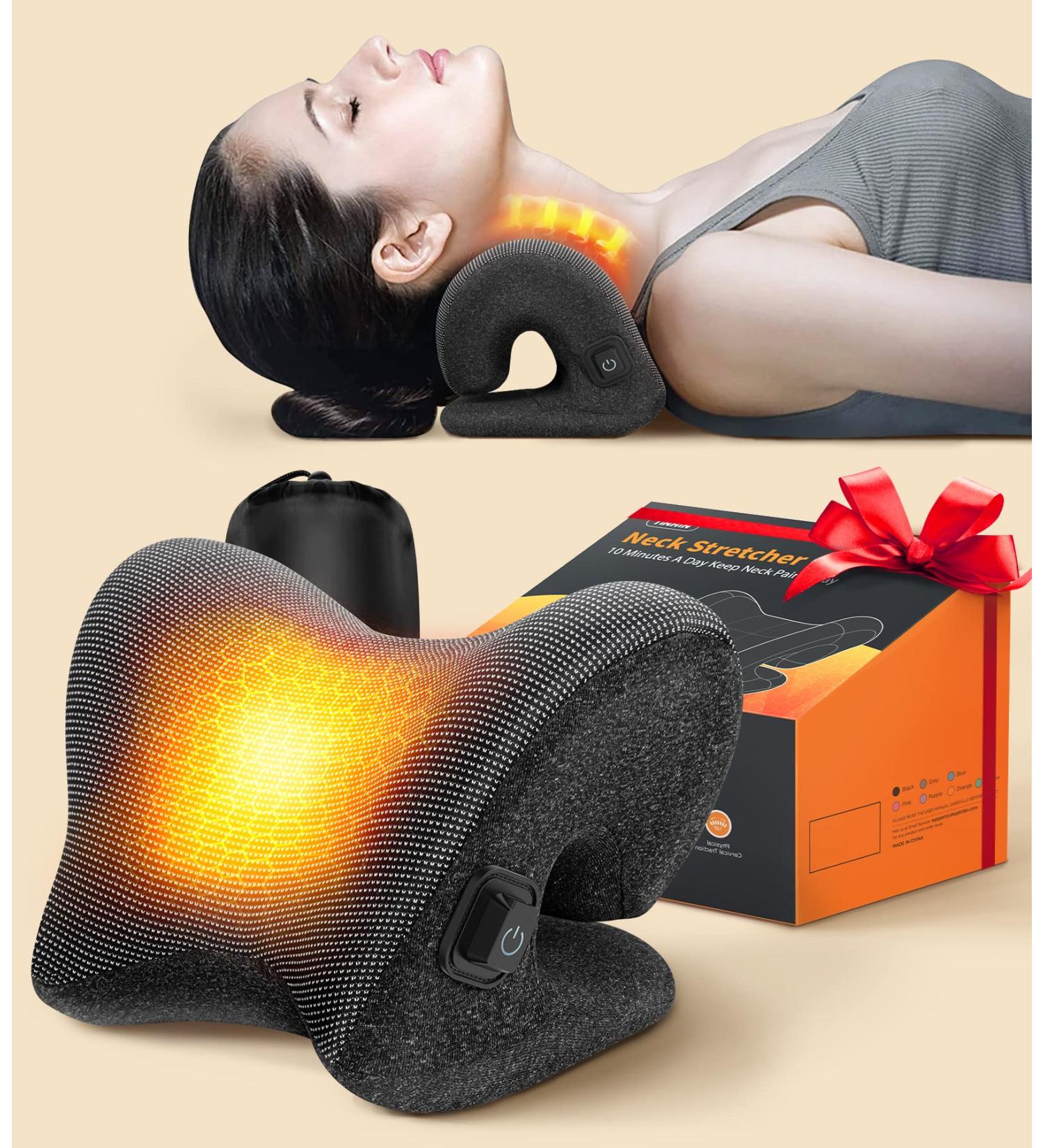Tinhin 3S Heated Neck Stretcher - 9X Pain Relief - 3X Larger Heating Area - Magnetic Therapy - Cervical Traction Device Pillow - Neck & Shoulder Support - TMJ Spine Alignment - Black - Buy Online on GoSupps.com