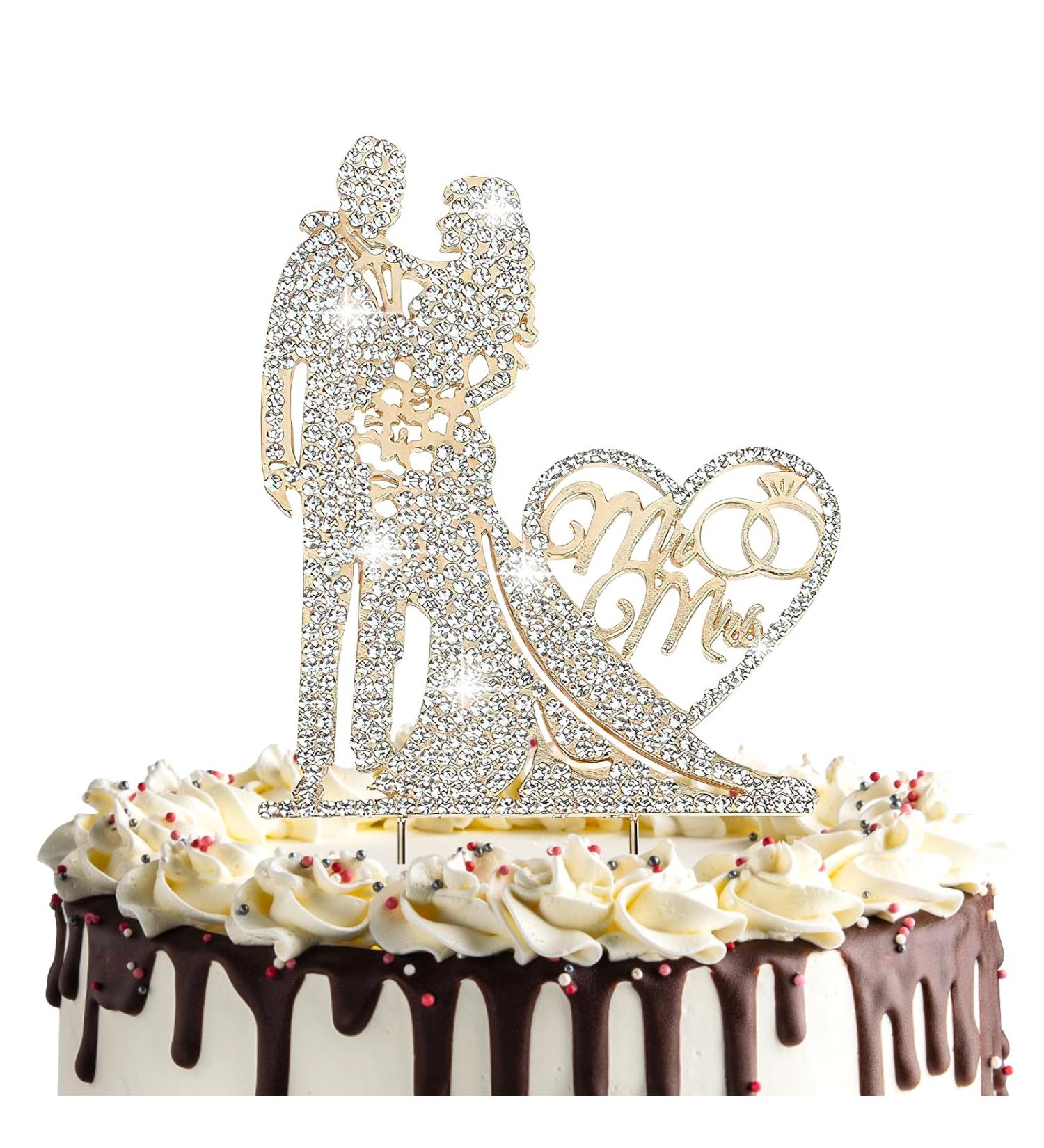 Wedding Cake Toppers Wedding Cake Topper with Rhinestones Wedding Cake Decorations wedding Cake Toppers Bride and Groom for Wedding Engagement Anniversary Valentine's Day (Mr & Mrs) - Buy Online on GoSupps.com