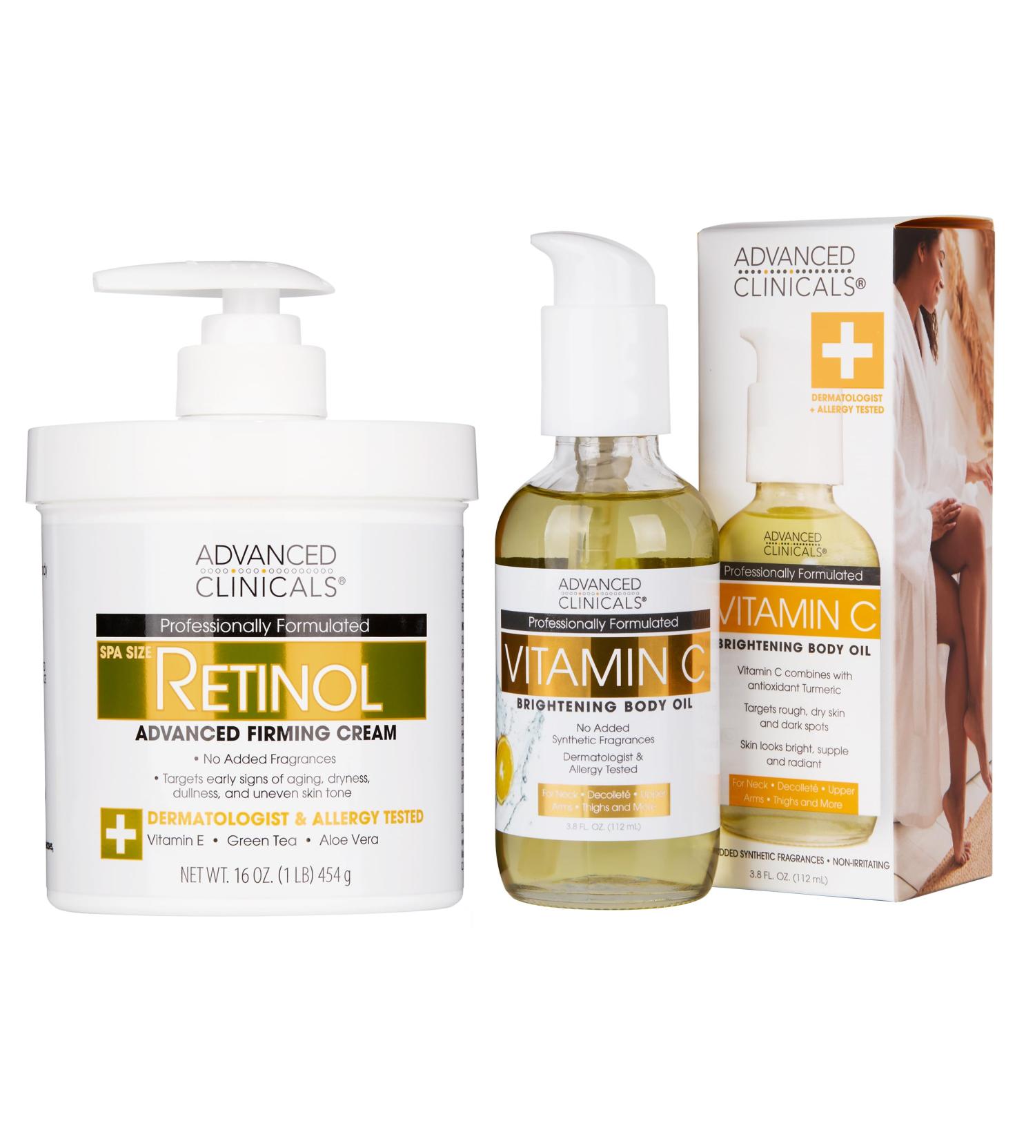 Advanced Clinicals Advanced Retinol Cream + Vitamin C Hydrating Body Oil Set - Buy Online on GoSupps.com