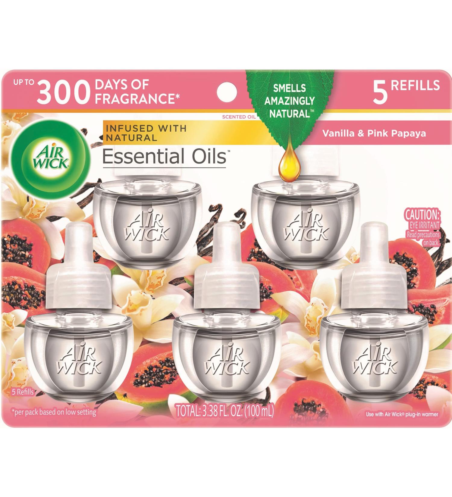 Air Wick Vanilla & Pink Papaya Scented Oil Refills (5x0.67oz) - Essential Oils Air Freshener - Buy Online on GoSupps.com