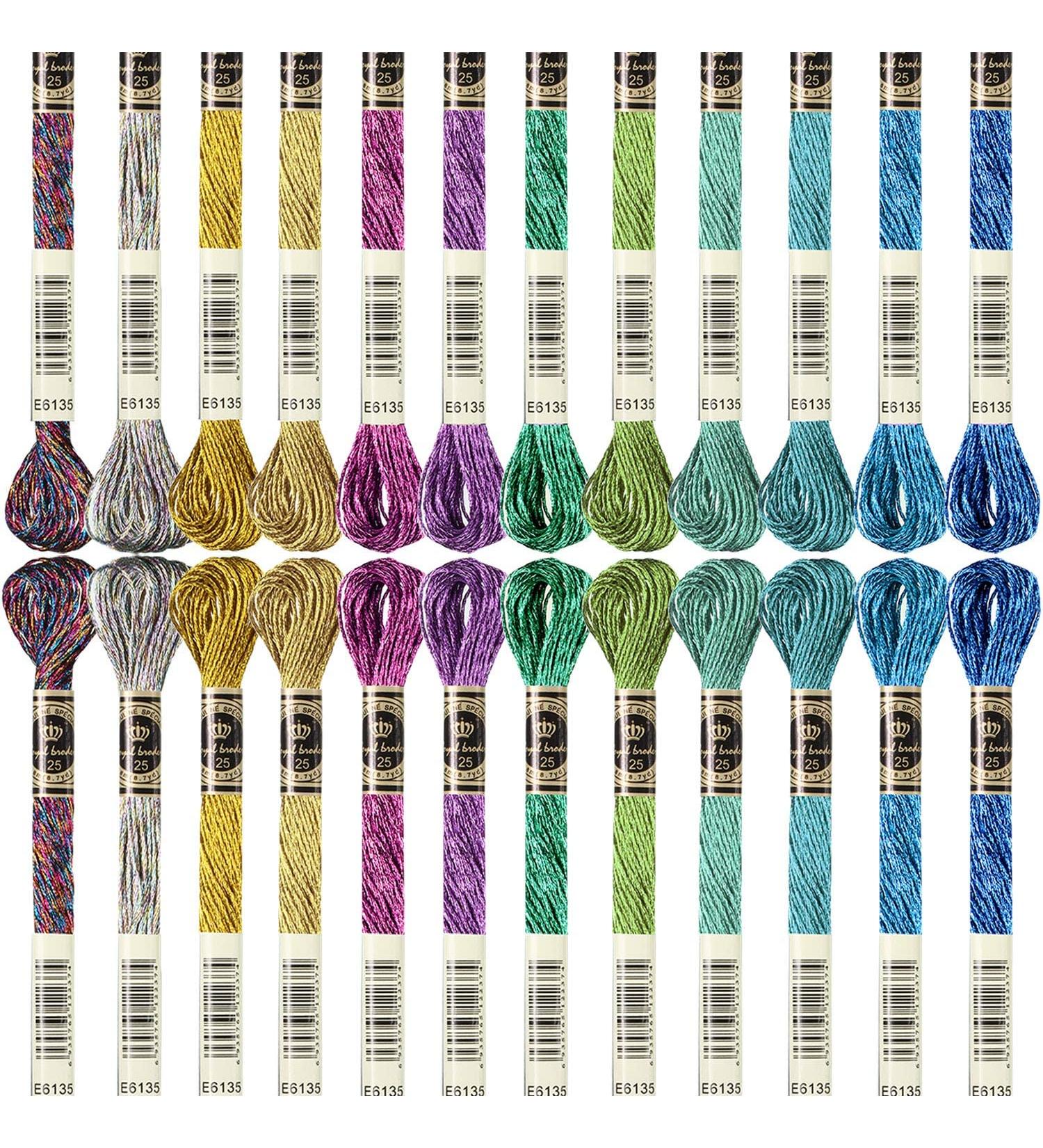 24-Piece Metallic Embroidery Thread Set for DIY Crafts - Glitter Cross Stitch Skeins for Friendship Bracelets & Embroidery Projects - Buy Online on GoSupps.com
