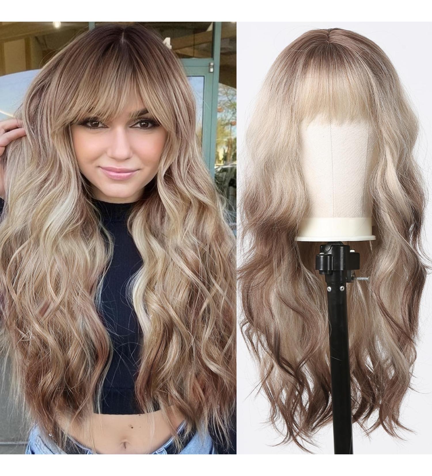 Shop Testar Blonde Wigs for Black Women - Long Wavy Curly Synthetic Wig with Bangs - Buy Online on GoSupps.com