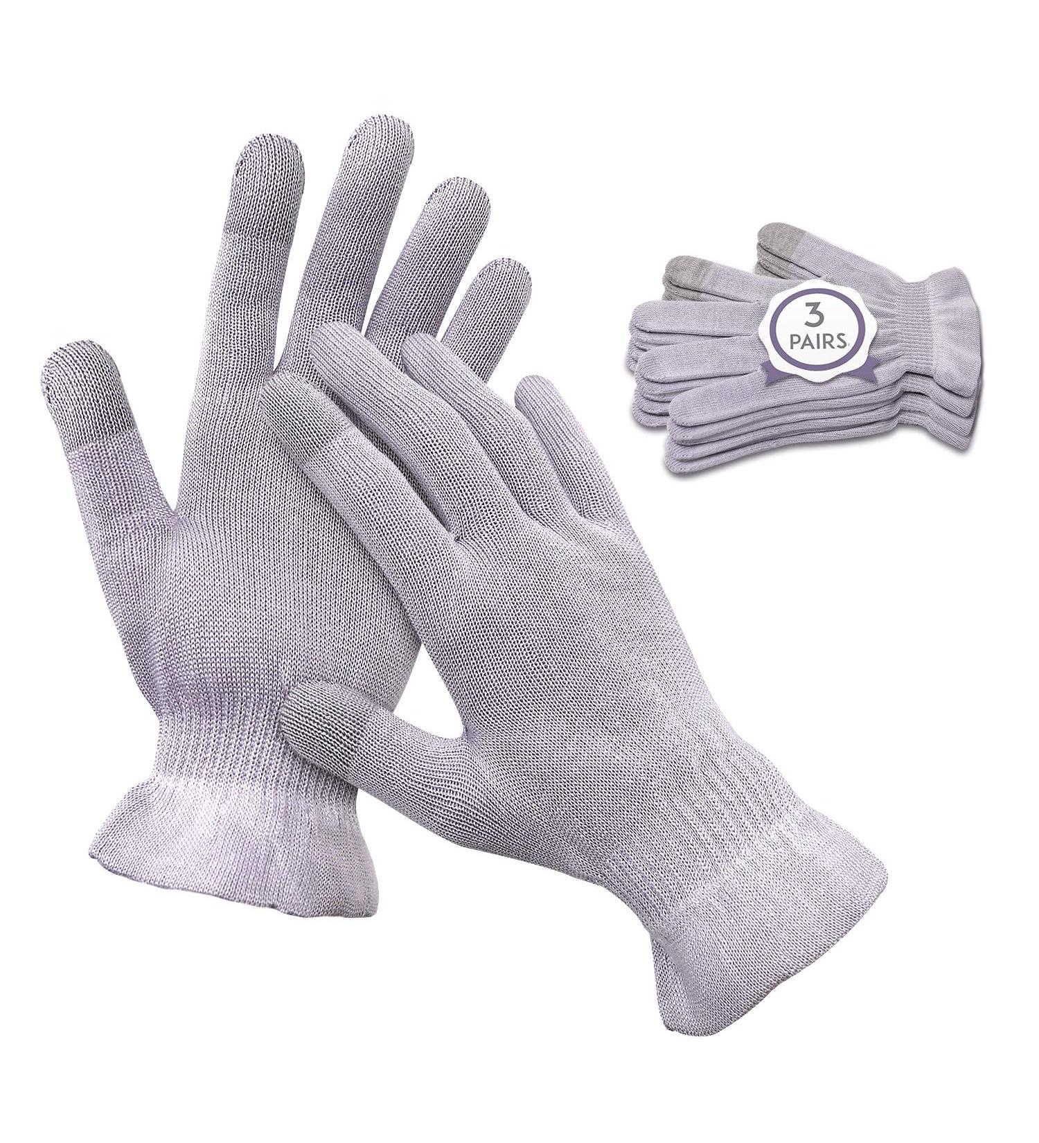 Moisturizing Beauty Gloves for Women - 3 Pairs S/M Grey Purple - Overnight Sleep Gloves for Dry Hands, Eczema, SPA Treatment - Buy Online on GoSupps.com