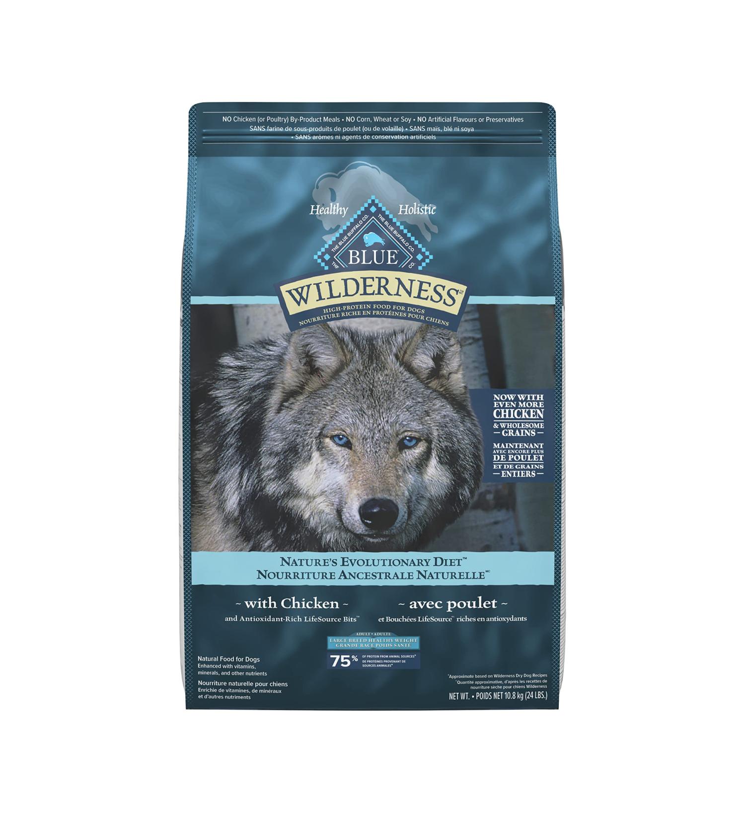 Blue Buffalo Wilderness More Meat & Wholesome Grains Natural Dry Dog Food Large Breed Healthy Weight Chicken 24lb Large Breed Healthy Weight More Meat Wholesome Grains - Buy Online on GoSupps.com