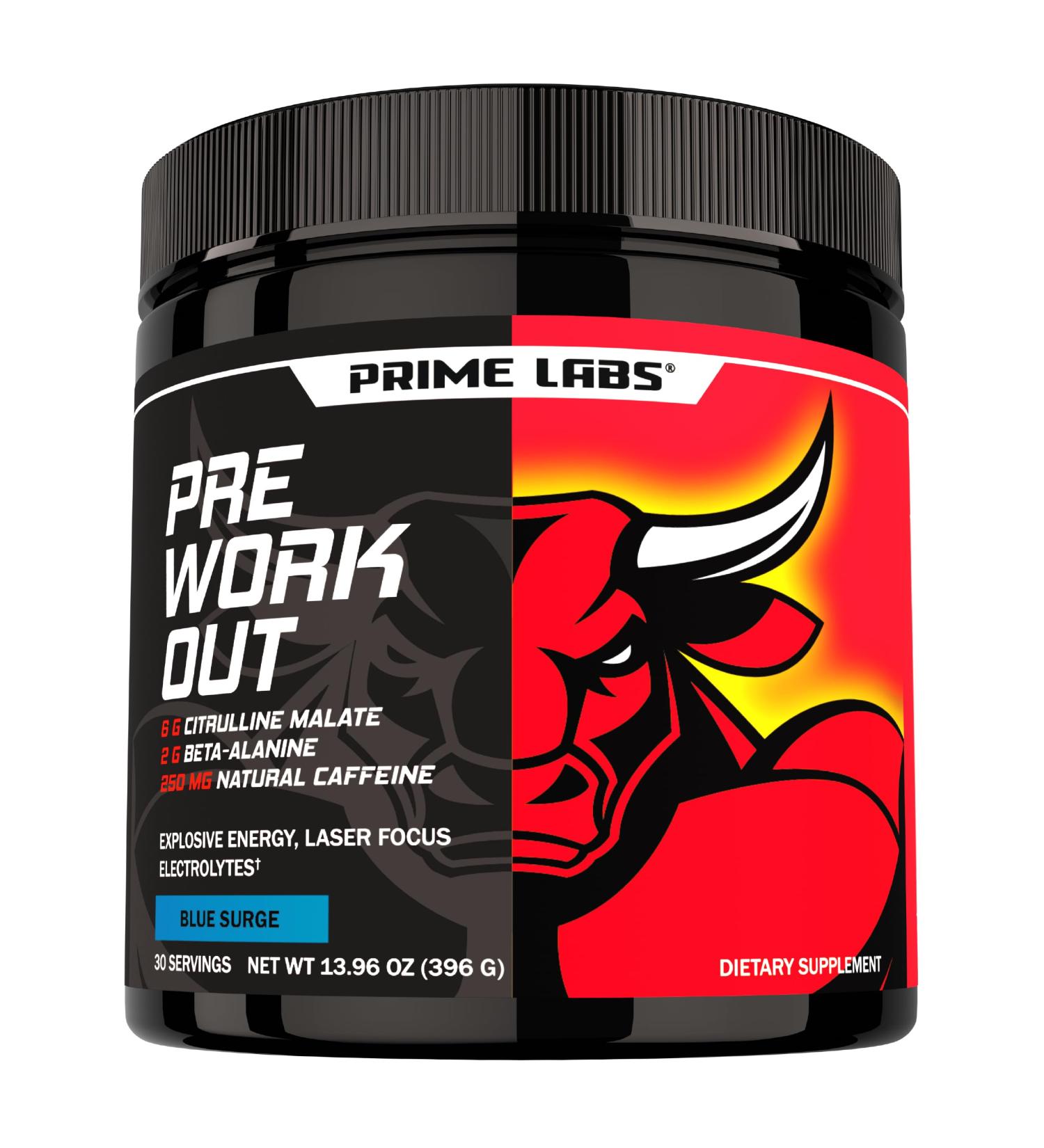 Prime Labs Pre Workout Powder for Men - with Citrulline Malate Beta-Alanine and Natural Caffeine - Energy Focus Power - Blue Lemonade Flavor - 30 Servings - Buy Online on GoSupps.com