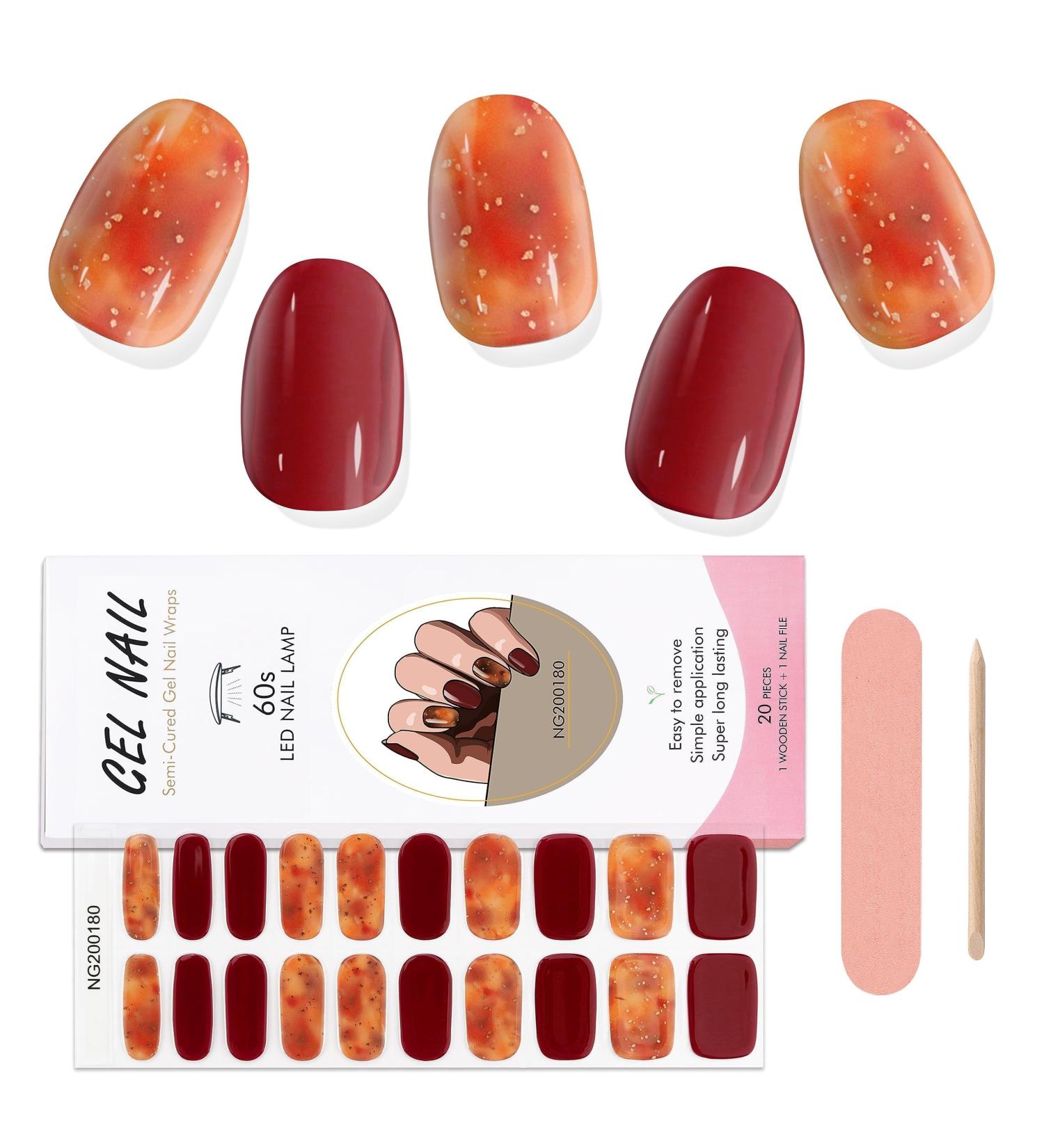 EBANKU 20 PCS Gel Nail Strips Gel Nail Strips Full Wraps Adhesive Gel Nail Stickers with Nail File and Stick(UV/LED Lamp Required)-10 # 10 - Buy Online on GoSupps.com