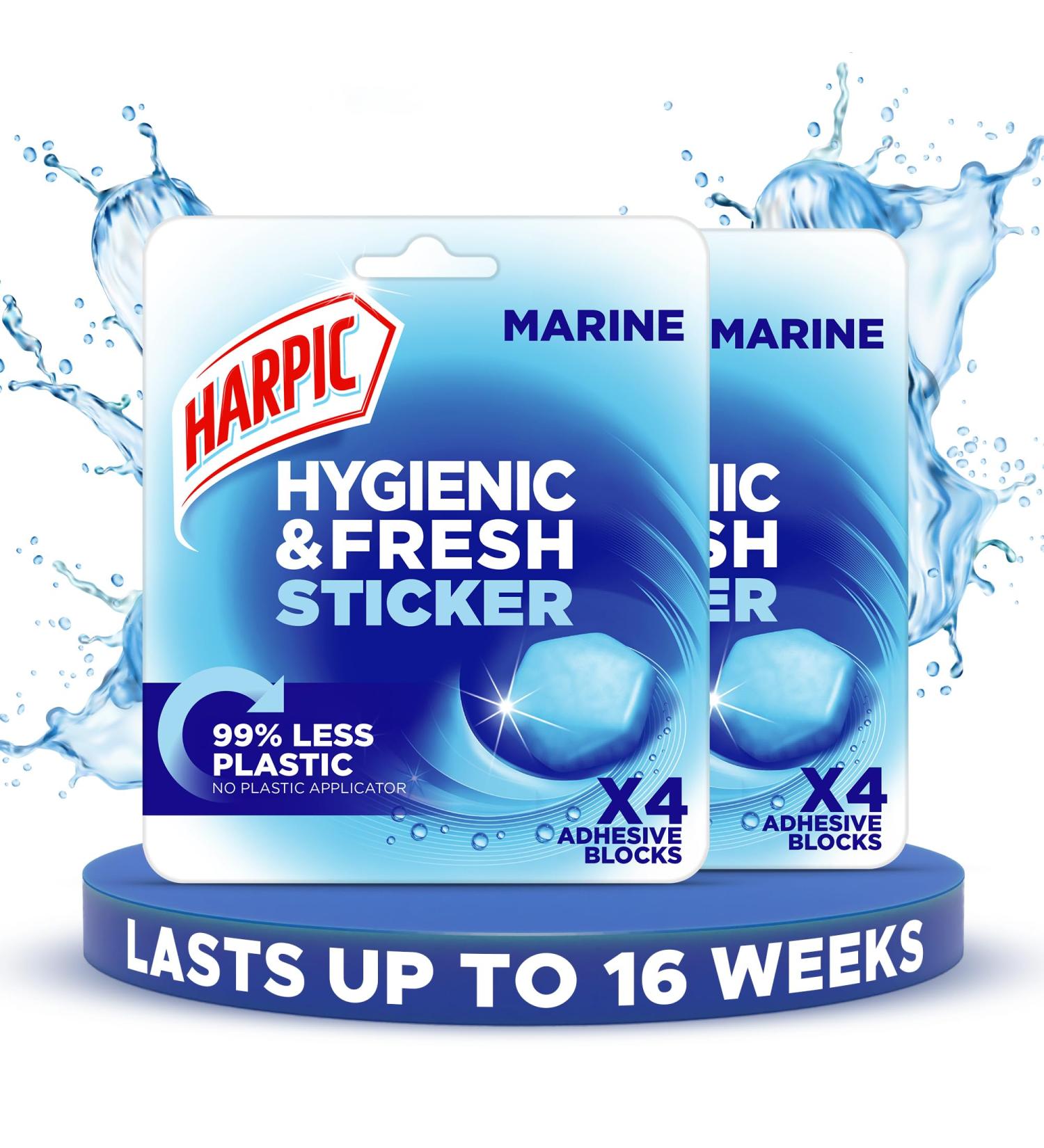 Harpic Hygienic Fresh Sticker Adhesive Toilet Block Blue - Marine 2 Packs of 4 stickers. Toilet Freshener No Plastic Applicator. 4 count (Pack of 2) - Buy Online on GoSupps.com