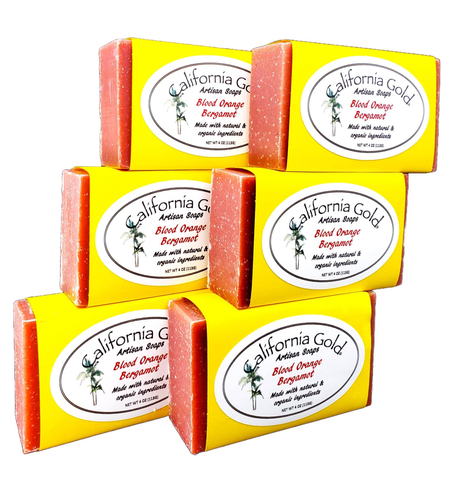 California Gold Artisan Soaps - Blood Orange Bergamot Bar Soap | 6 Natural & Organic 4 oz. Bars with Sunflower & Coconut Oils | International Shipping Available - Buy Online on GoSupps.com