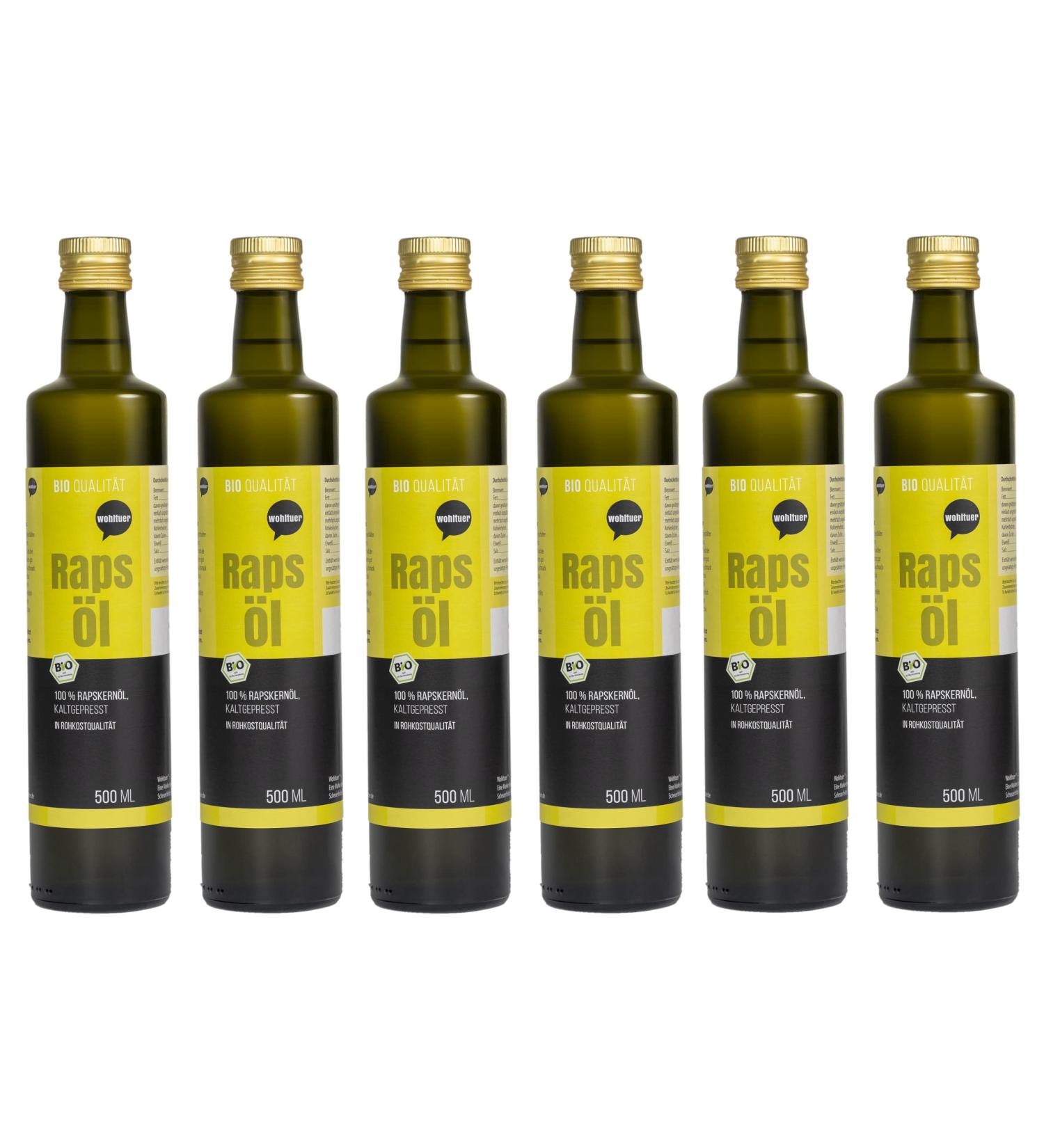 Wohltuer Organic Rapeseed Oil 6x500ml - Cold Pressed Raw Food Quality from Germany | Premium International Shipping - Buy Online on GoSupps.com