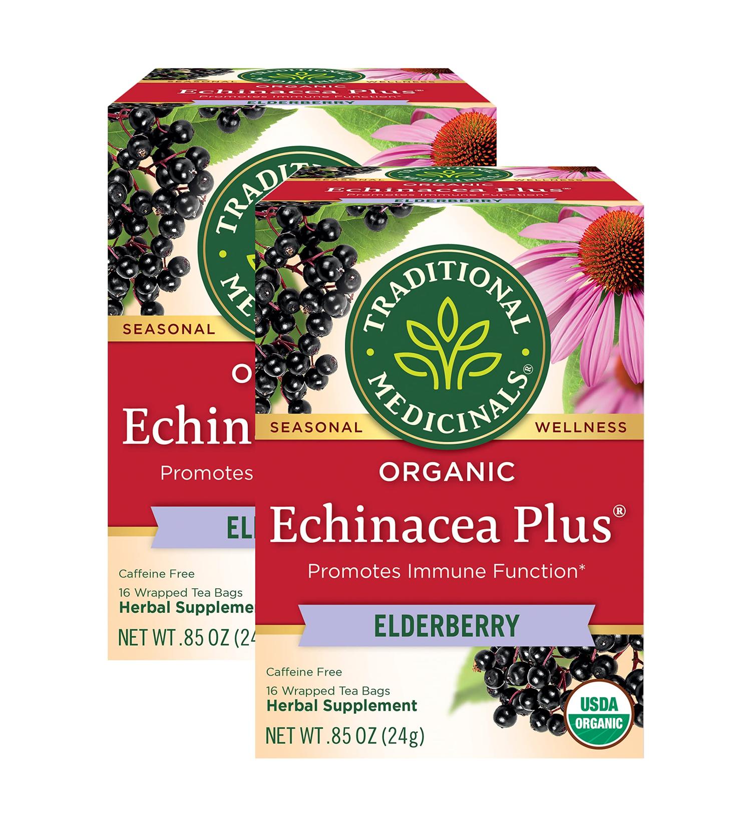 Traditional Medicinals Organic Echinacea Elderberry Herbal Tea - 32 Tea Bags Total, Immune Function Support, Pack of 2 - Buy Online on GoSupps.com