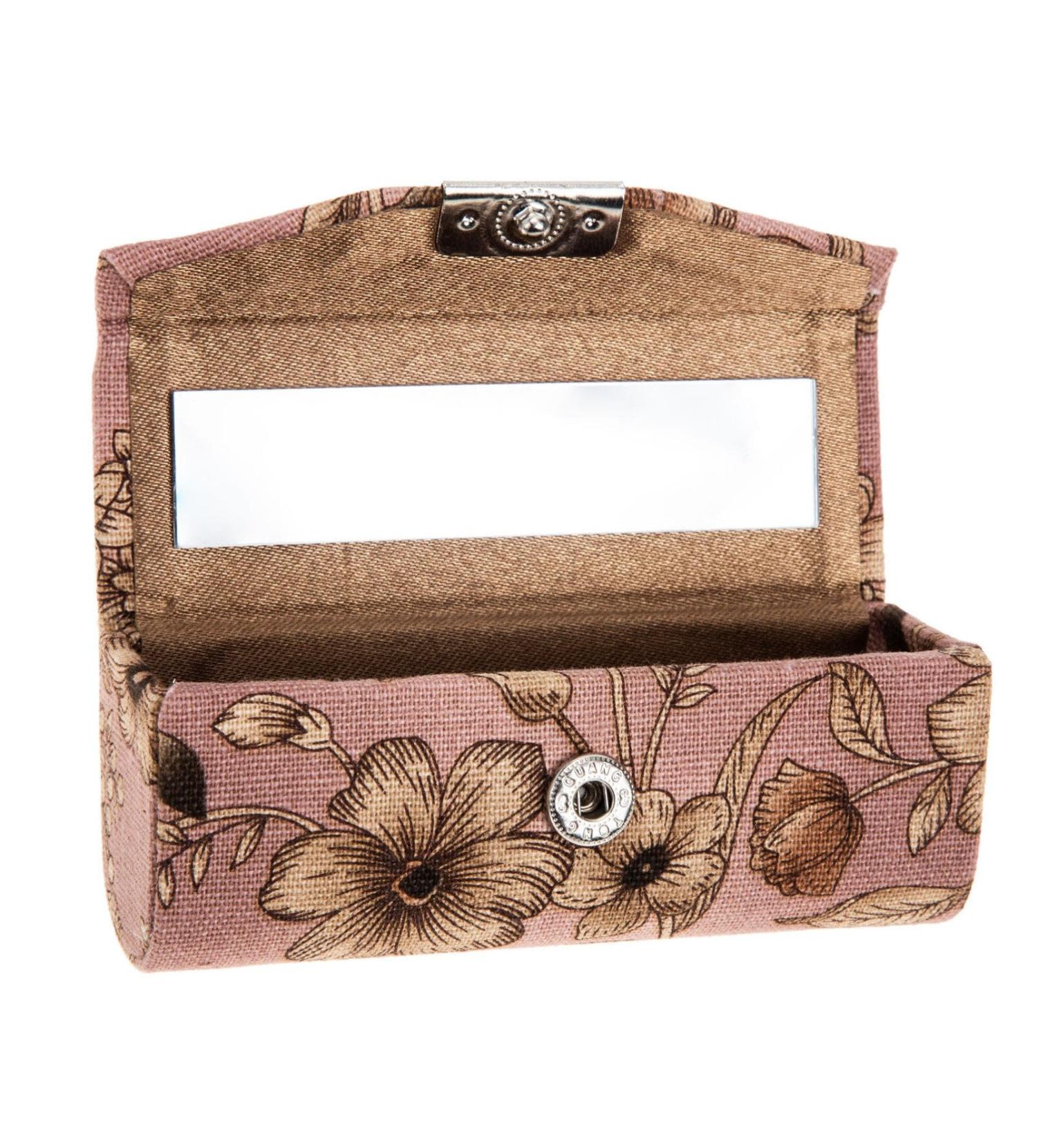 Luxshiny Floral Lipstick Case with Mirror - Pink Travel Makeup Purse Holder for International Shipping - Buy Online on GoSupps.com
