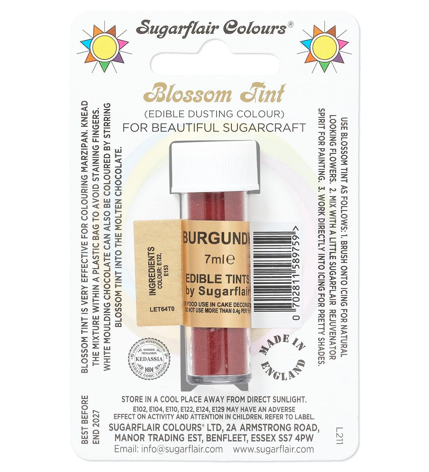 Sugarflair Burgundy Blossom Tint Food Colouring and Dusting Powder Matt Finish Brush On or Mix with Rejuvenator Spirit to Create a One of A Kind Cake - 7ml