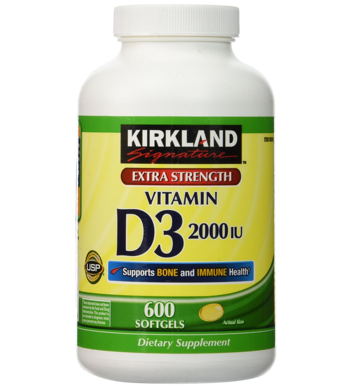 Kirkland Extra Strength Vitamin D-3 2000 IU - 600 Soft Gels | High Potency Supplement - Buy Online on GoSupps.com