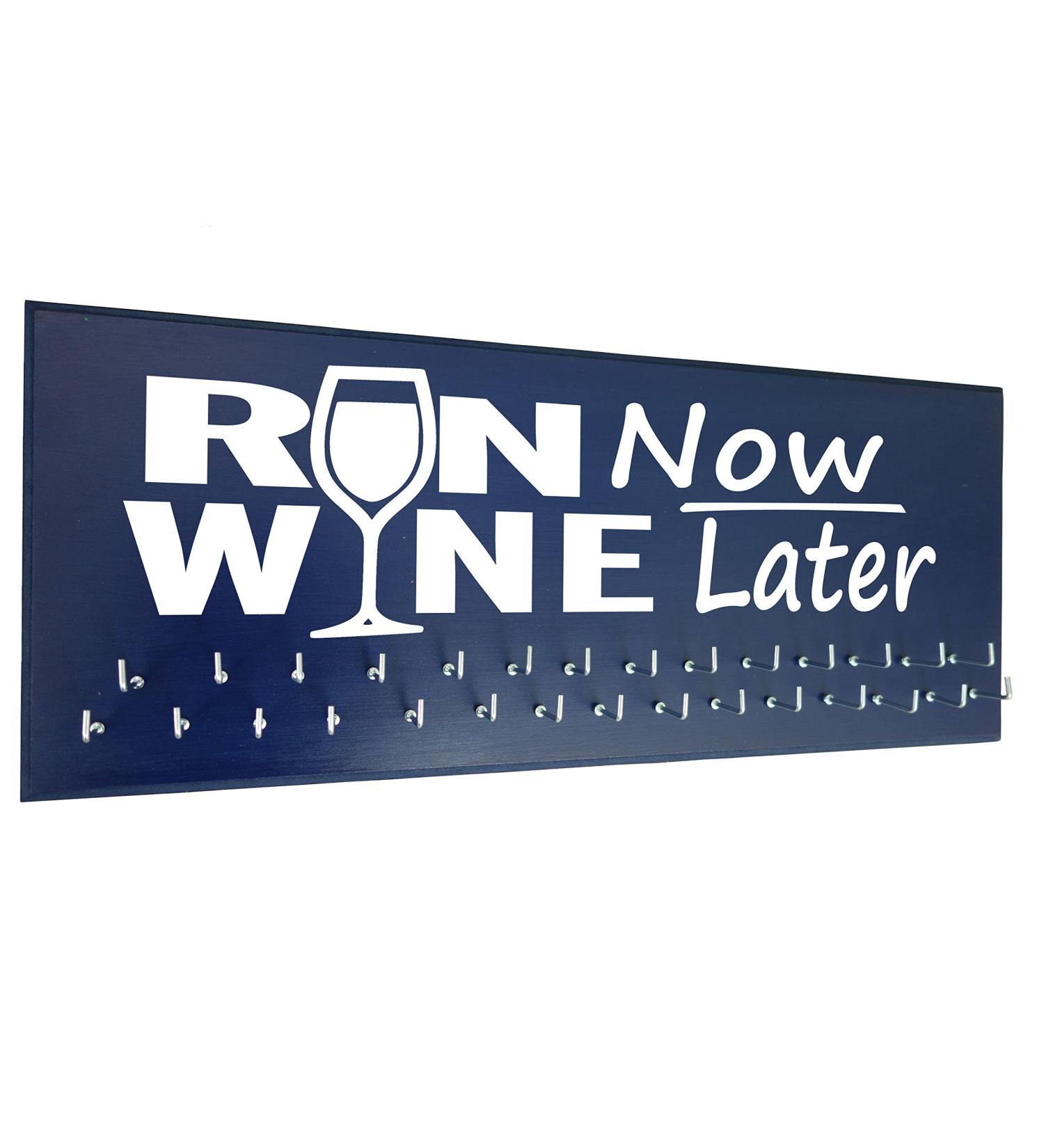 Running on The Wall Medal Hanger Display and Race Bibs Run Now Wine Later Medals Only Design Navy Blue - Buy Online on GoSupps.com