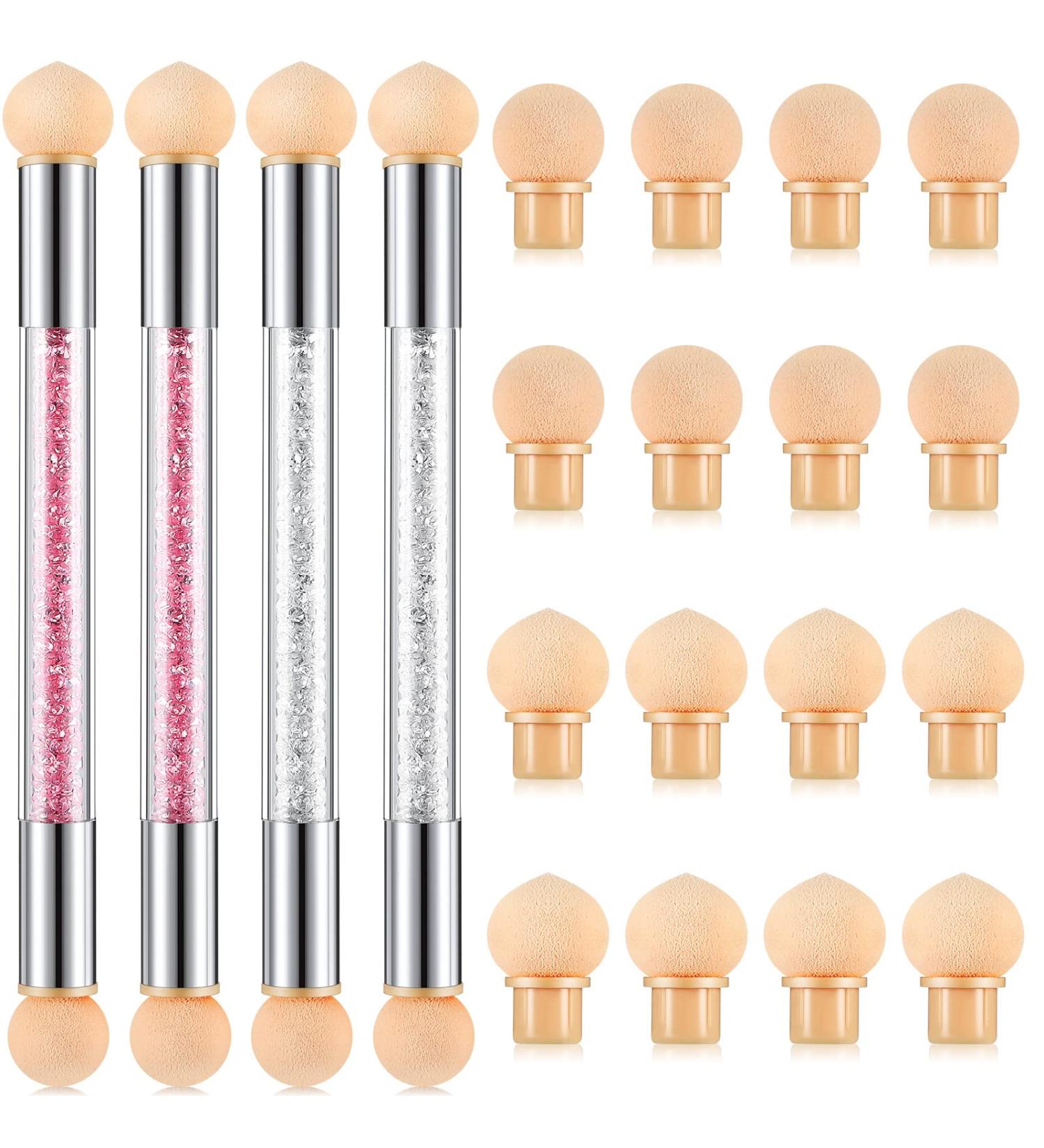 4 Pieces Nail Art Ombre Sponge Brush Set with 16 Replacement Heads - Pink White Gradient Tool for Manicure - Buy Online on GoSupps.com