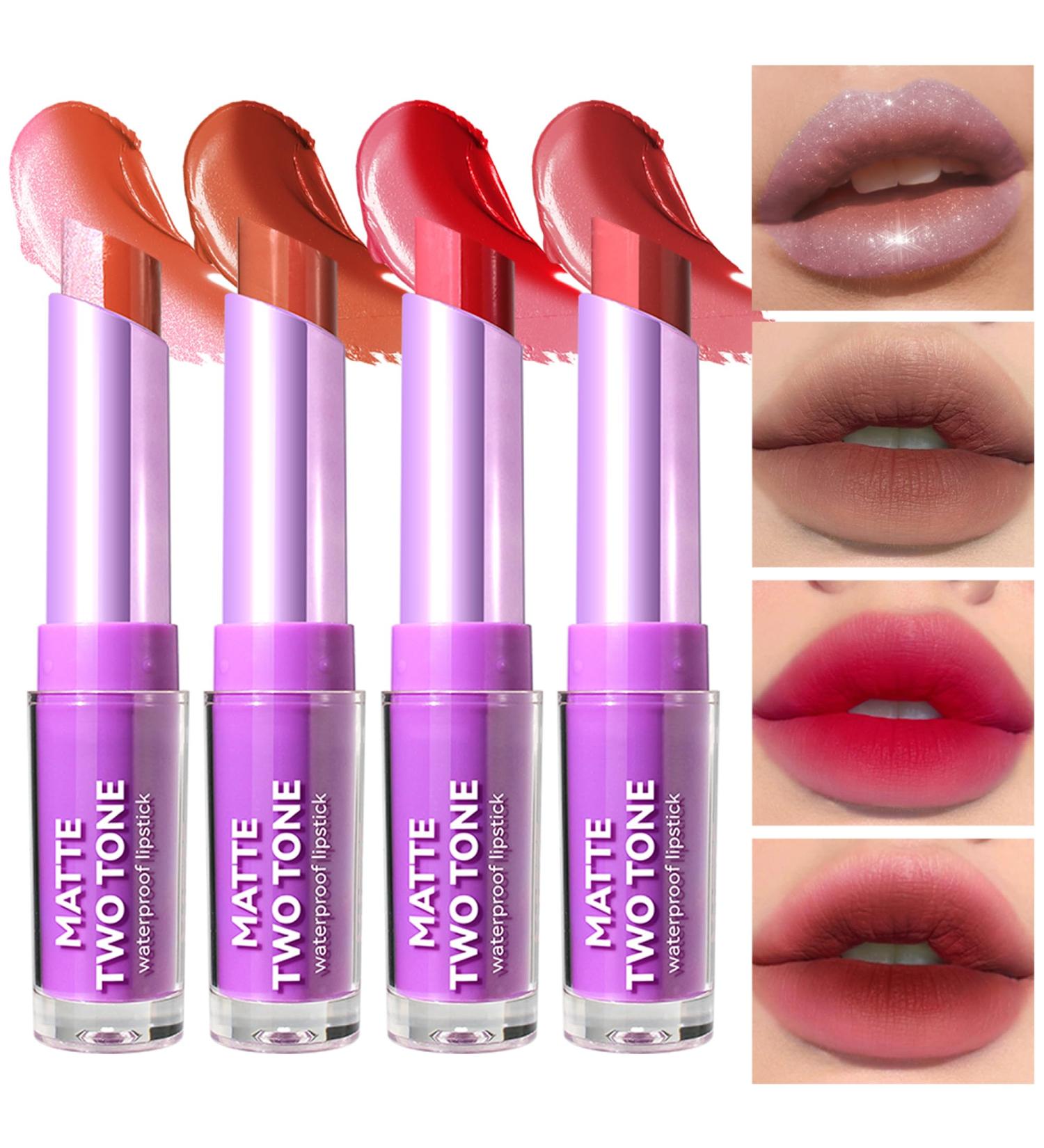 4Pcs Bitten Lips Lipstick Set - Shiny Nude Matte Long Lasting Waterproof Dual Colors | Perfect Gift for Women - Buy Online on GoSupps.com