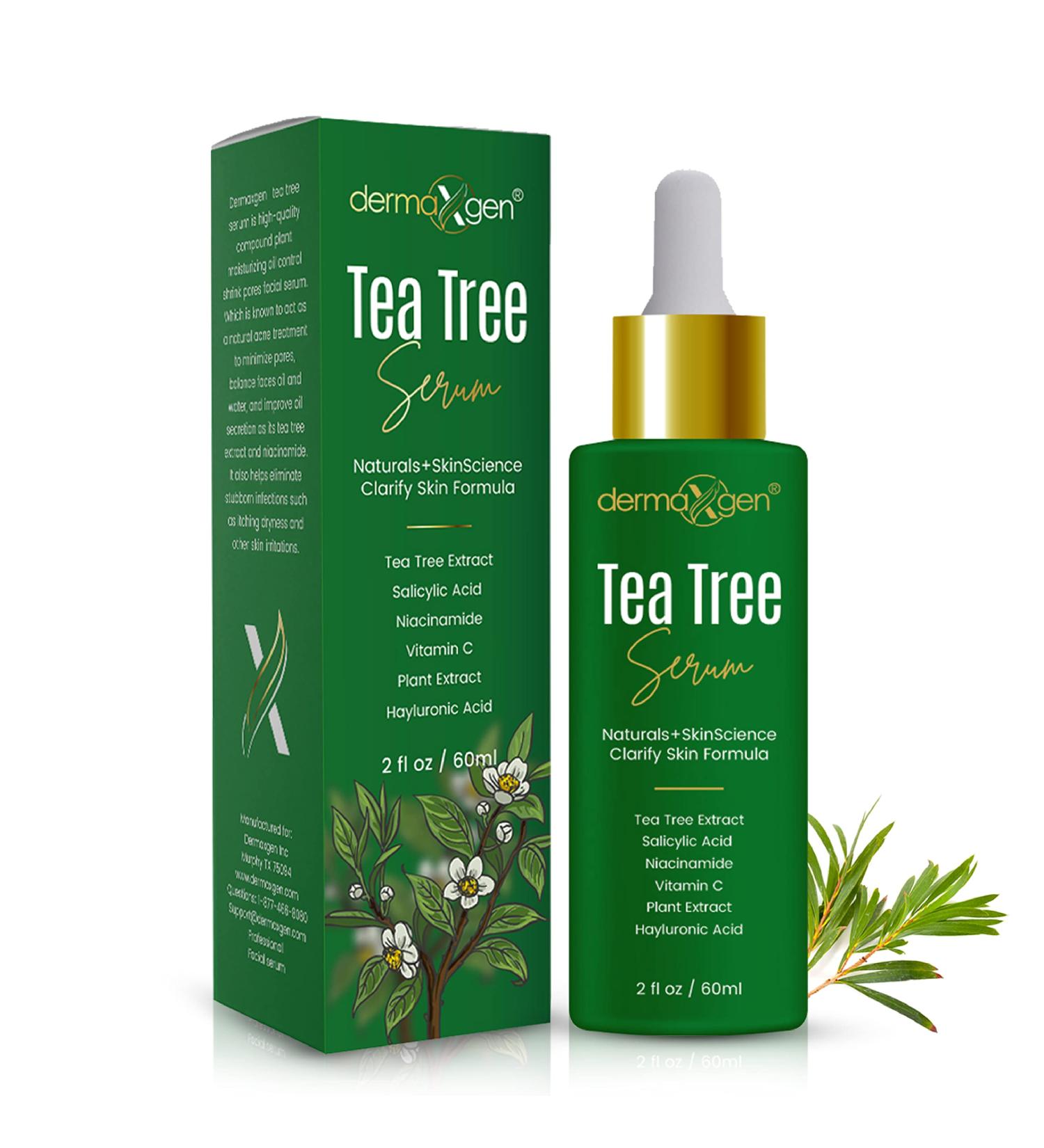 Organic Tea Tree Serum with Vitamin C - Clear Acne Scars Dark Spots & Blemishes | 2 Fl Oz for Youthful Glowing Skin - Buy Online on GoSupps.com