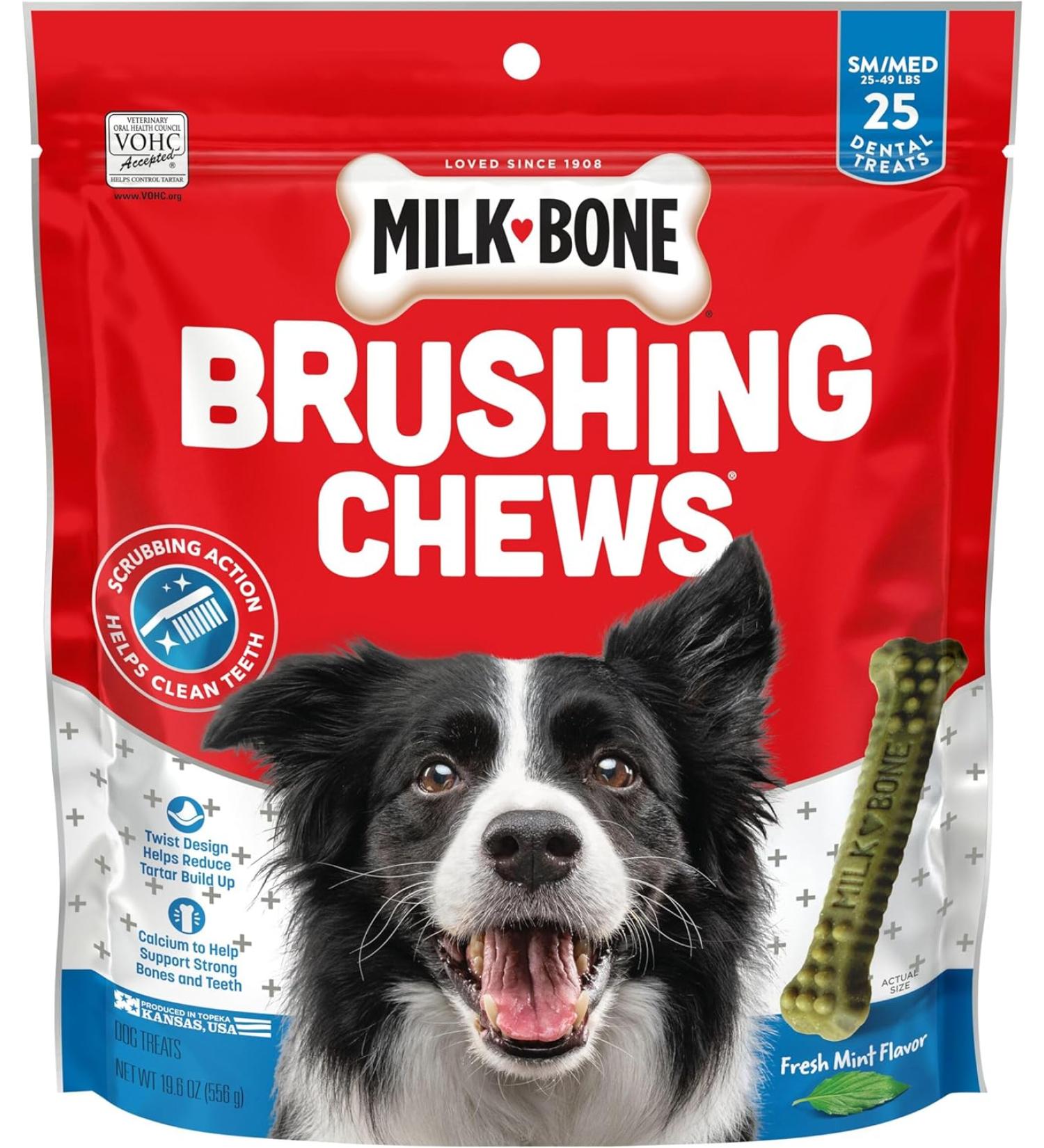 Milk-Bone Fresh Breath Brushing Chews - 25 Small/Medium Dental Dog Treats - Buy Online on GoSupps.com