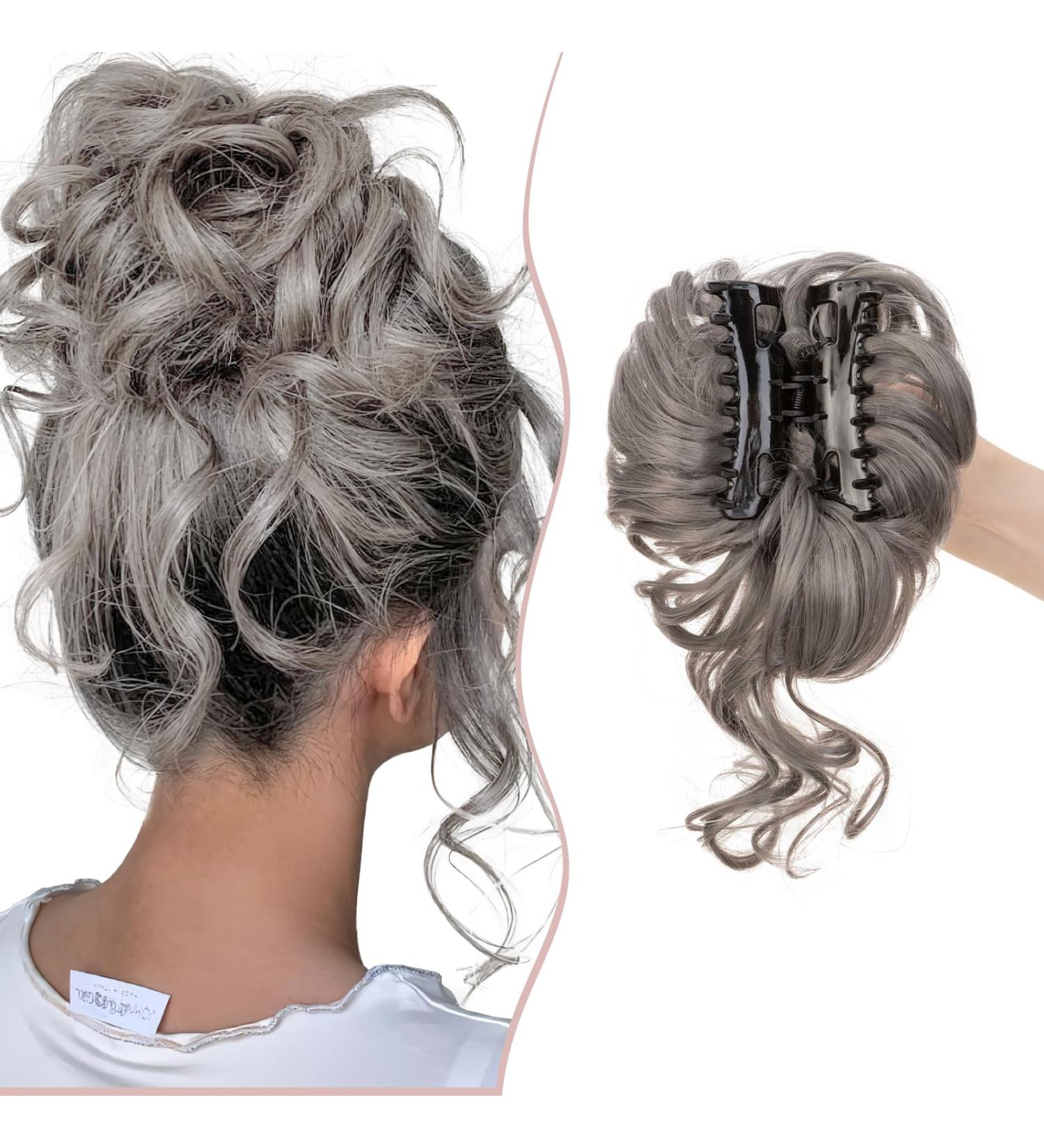 Claw Messy Bun Hairpieces Wavy Curly 75G Thick Hair Chignon Tousled Updo Doughnut Hair Bun Synthetic Ponytail Dark Grey - Buy Online on GoSupps.com