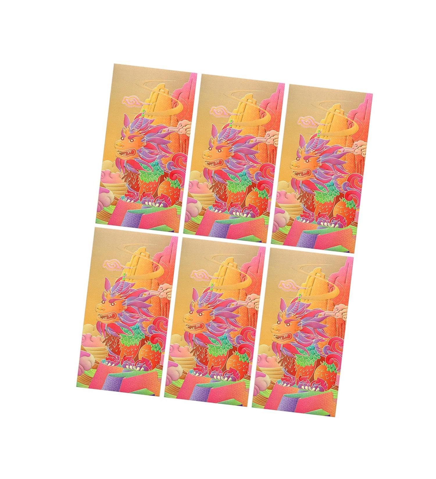 6Pcs Chinese Lunar Year Red Envelopes Hong Bao Gifts Traditional Lucky Money Envelopes for Birthday Festival Thanksgiving Golden Dragon - Buy Online on GoSupps.com