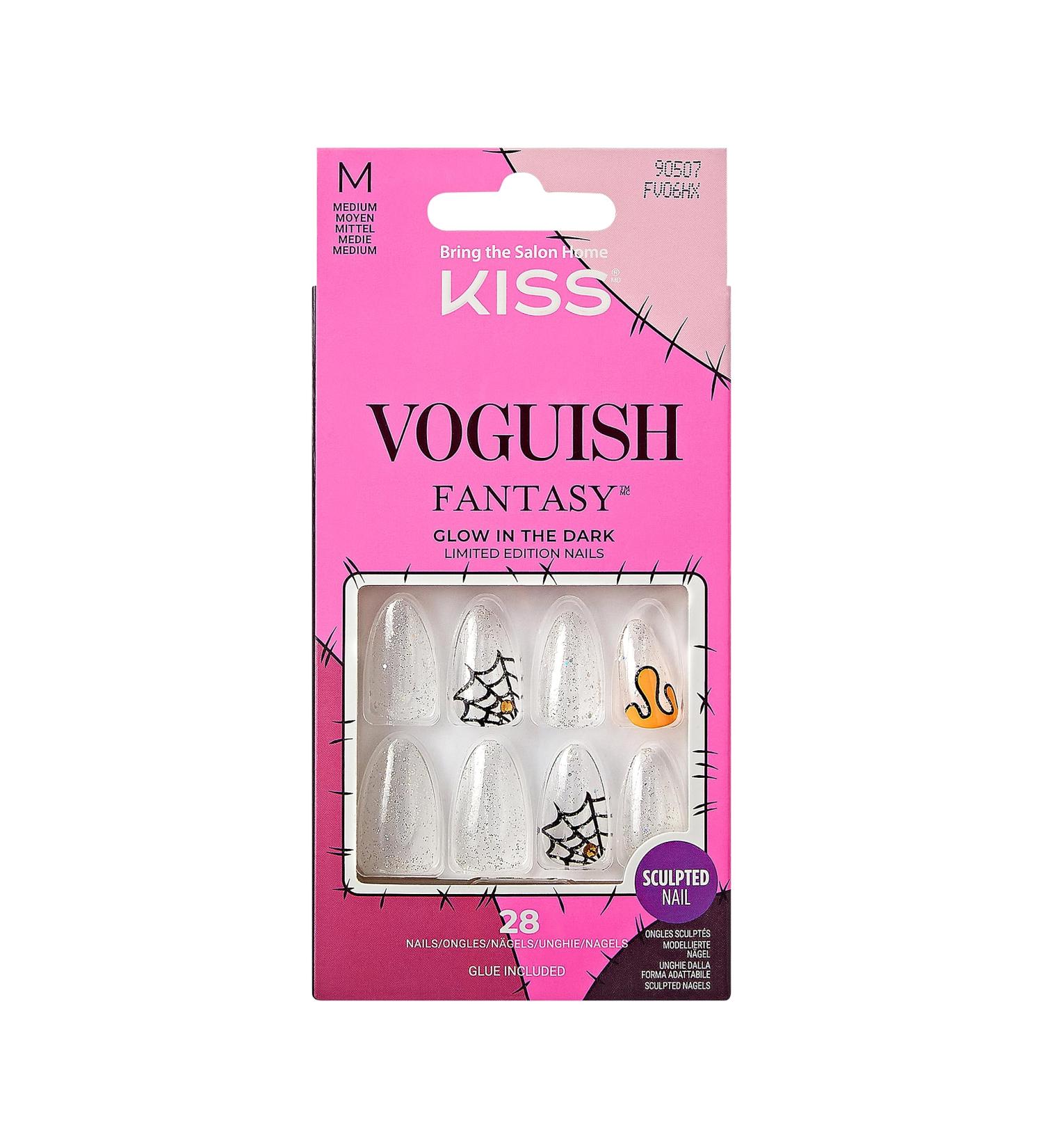 Buy KISS Voguish Fantasy Halloween Nails - Black Almond Shape 28 Fake Nails Pink Gel Nail Glue Mini File & Manicure Stick | International Shipping Available - Buy Online on GoSupps.com