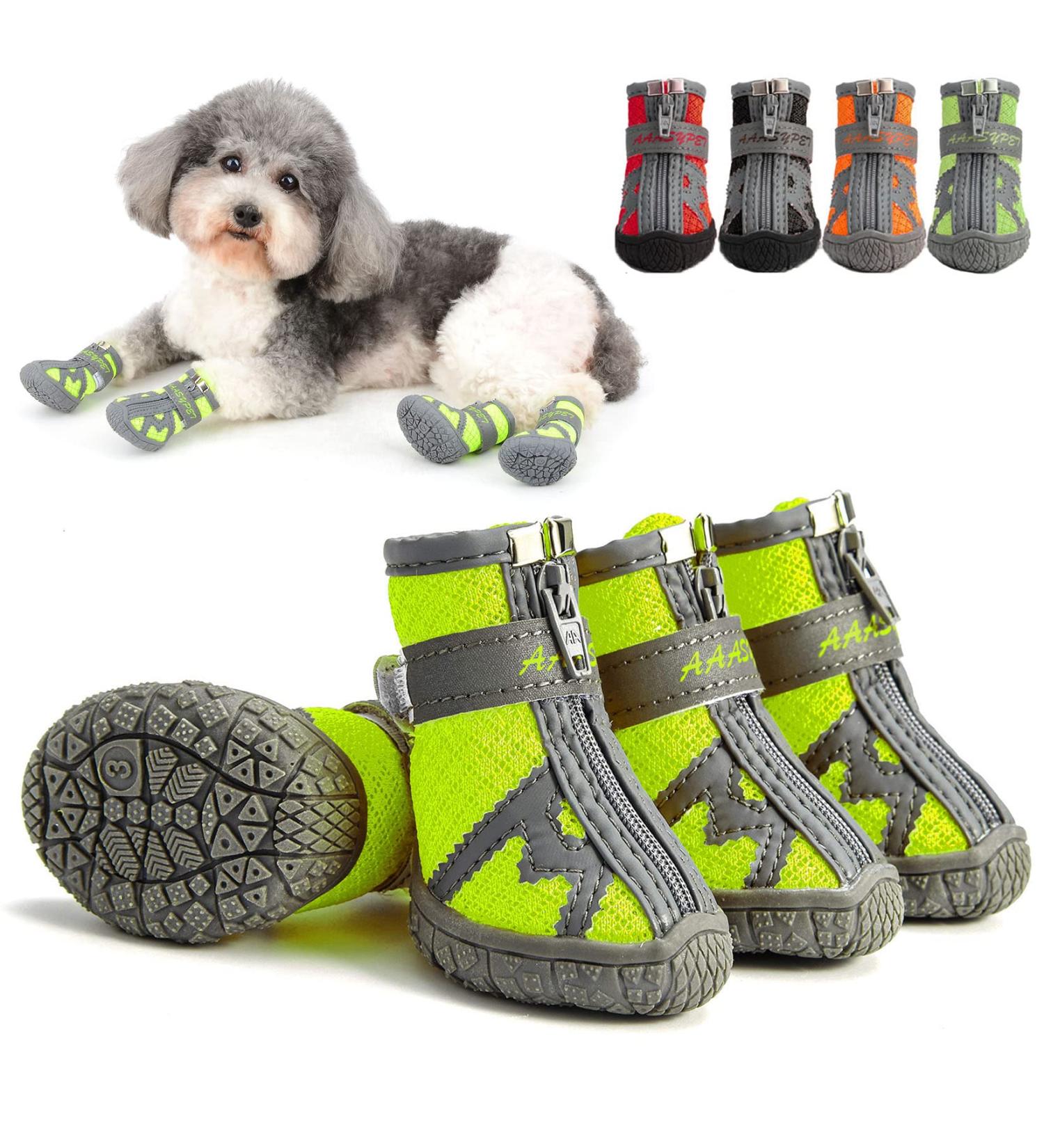 Zweitea Breathable Dog Shoes for Small Dogs - Reflective Adjustable Slip-proof Paw Protection Boots for Chihuahua - Green 3# (1.49x1.69) - Buy Online on GoSupps.com