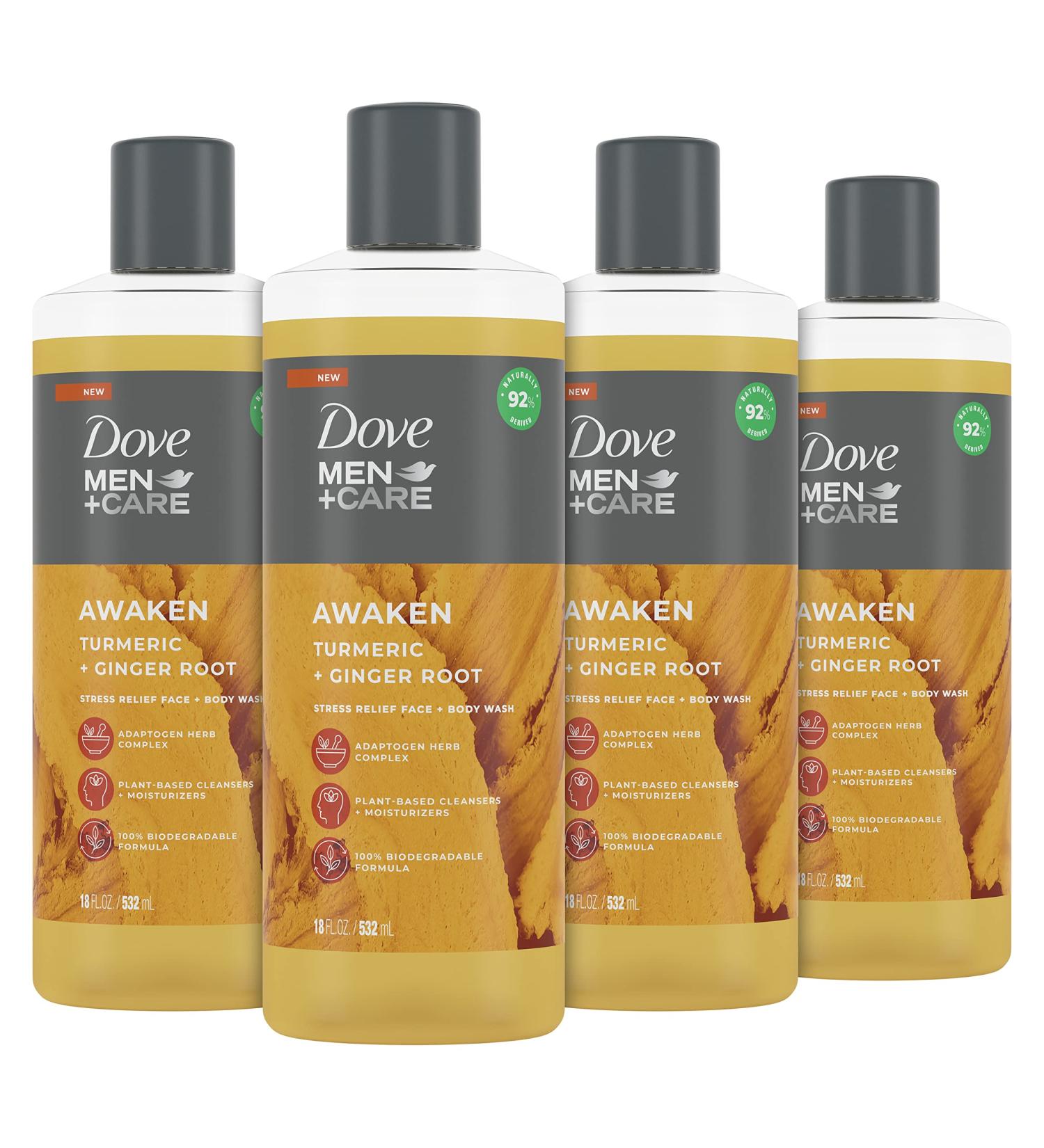 Dove Men+Care Awaken Turmeric & Ginger Root Face + Body Wash 18 oz - Pack of 4 - Buy Online on GoSupps.com