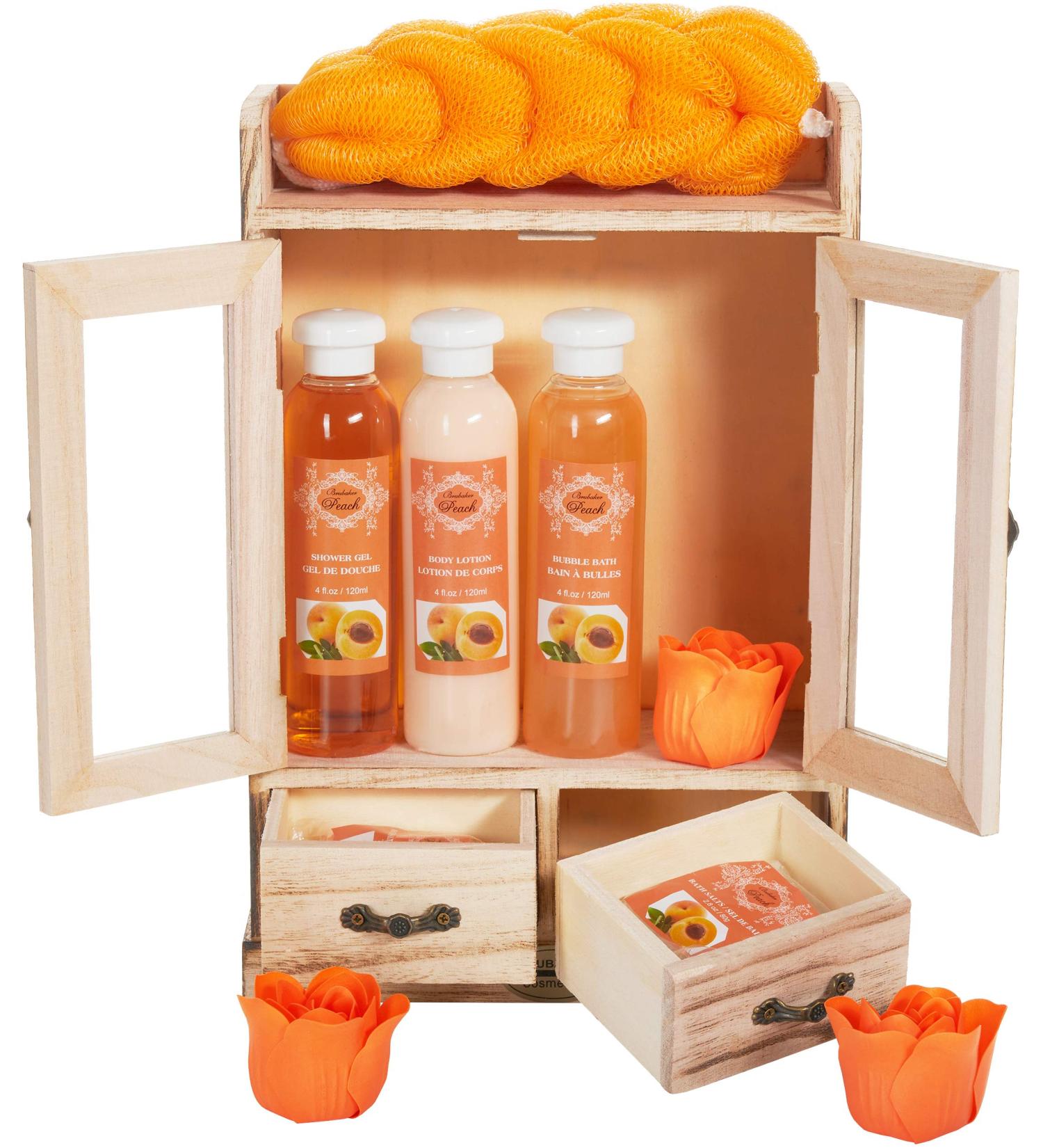 BRUBAKER Cosmetics Bath and Care Set - Peach in Wooden Cabinet | International Shipping Available - Buy Online on GoSupps.com