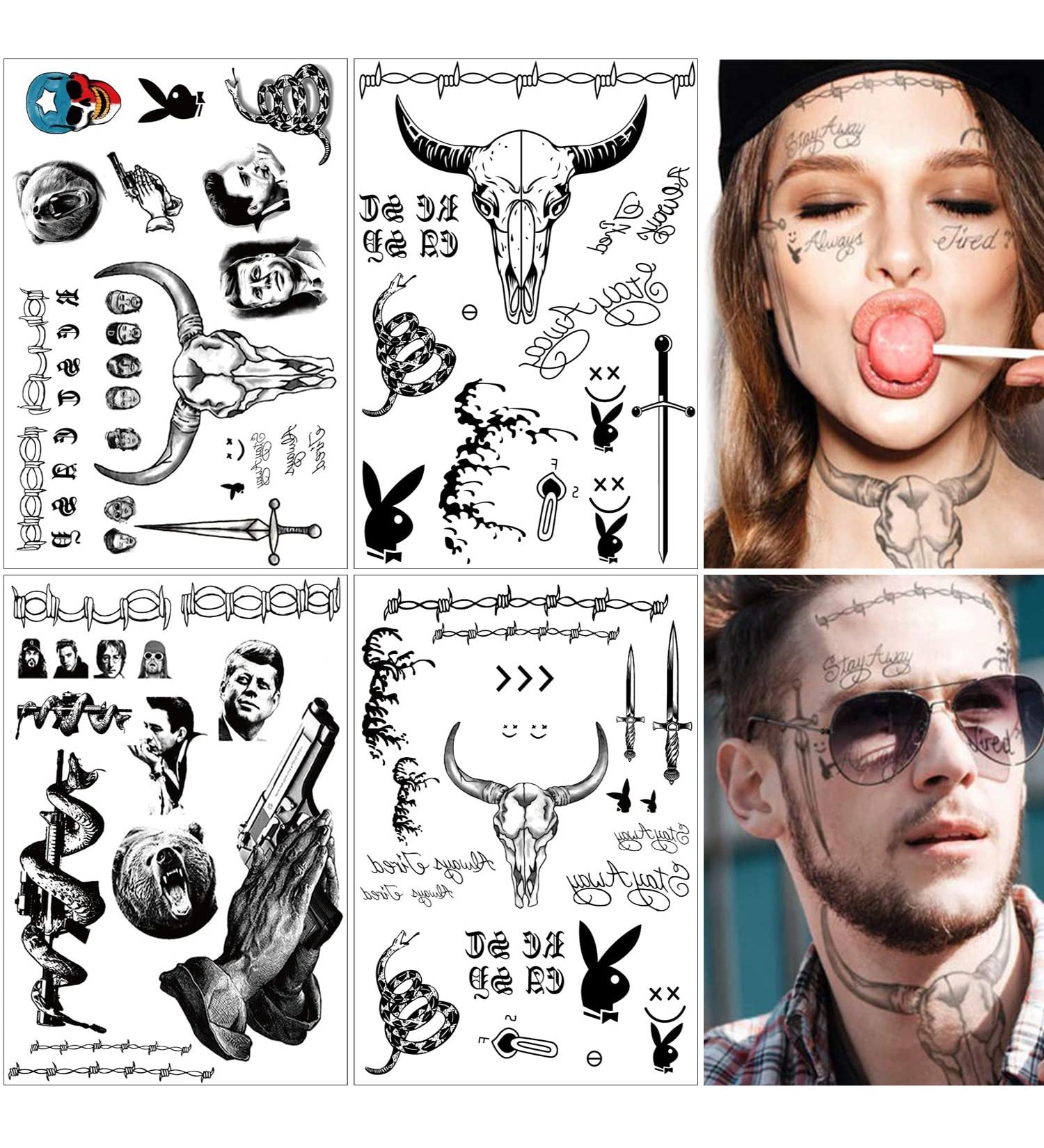 Halloween Face Makeup Stickers - 4 Sheets Cosplay Fake Tattoos for Adults, Teens, Women, Men - Halloween Costume Accessories - Buy Online on GoSupps.com