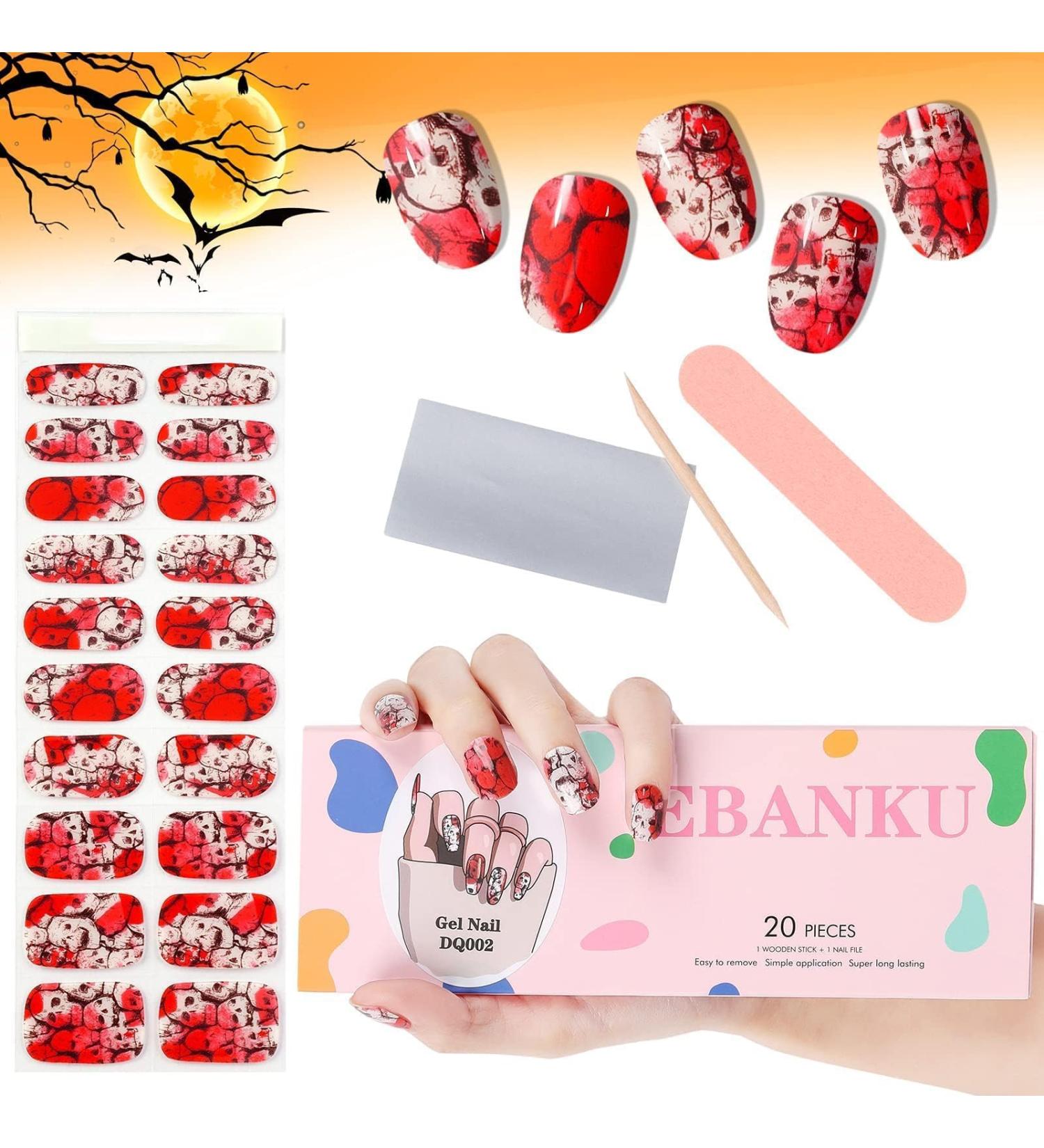 EBANKU Halloween Gel Nail Polish Strips - 20 Full Wraps Stickers with Skull Blood Design, Nail File and Stick - Buy Online on GoSupps.com