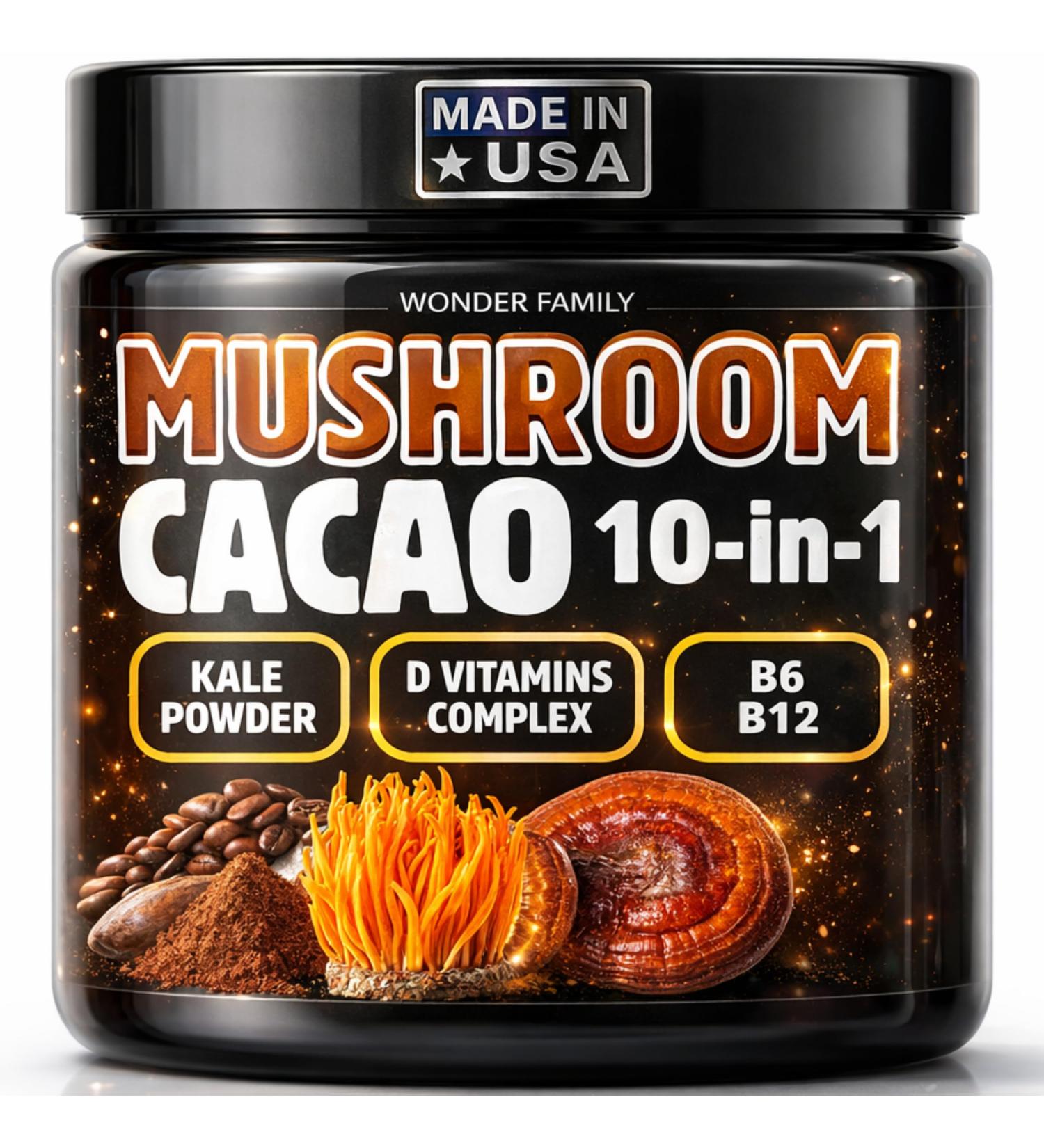 Instant Mushroom Powder 10:1 Cordyceps Mushroom Supplement with Reishi Chaga & Shiitake Caffeine-Free Nighttime Drink with B6 B12 D + Probiotics Mushroom Cacao Organic Blend (No Sweetener) No Sweetener 20 servings (2  - Buy Online on GoSupps.com