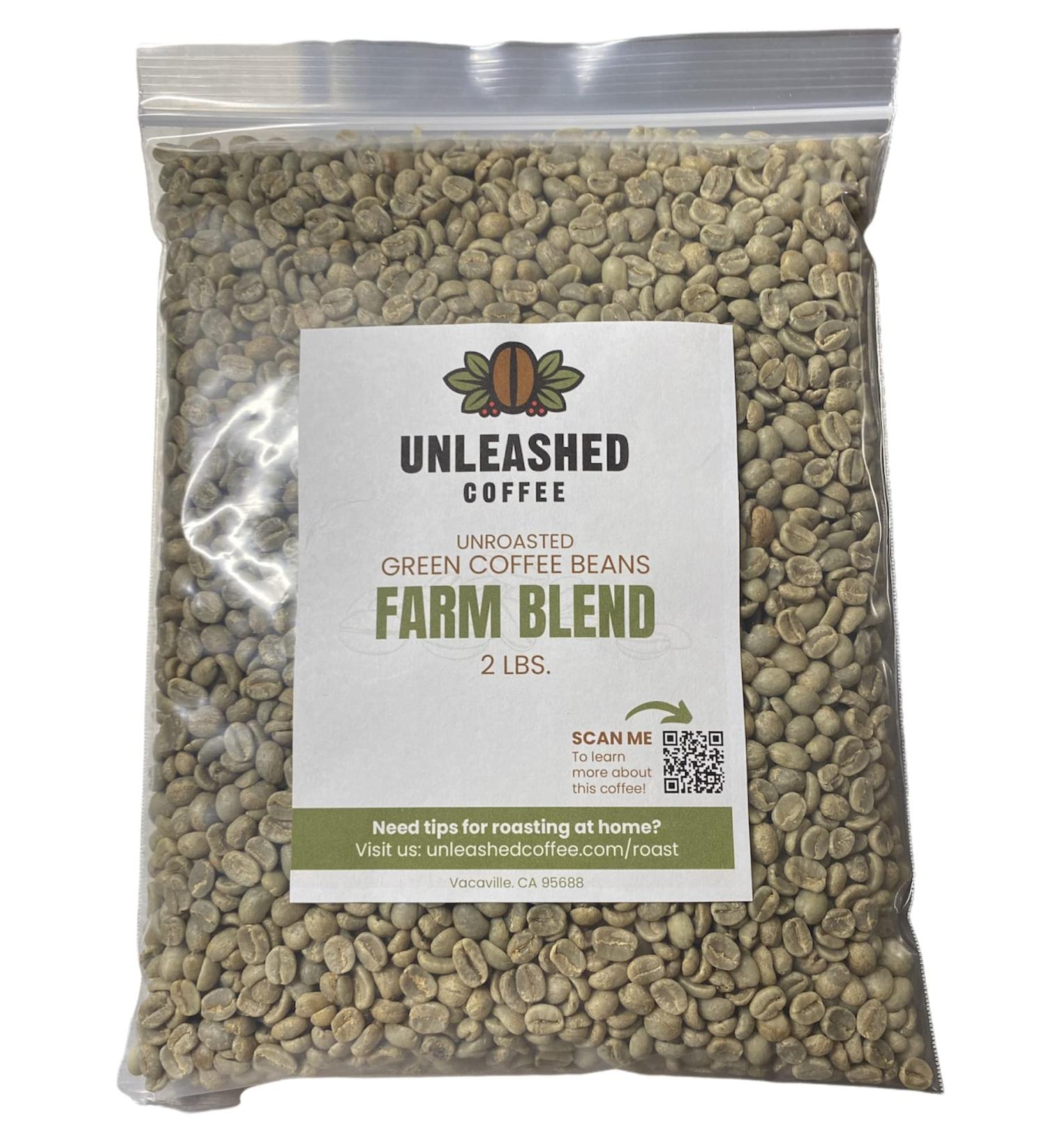 Unleashed Coffee | Unroasted Farm Blend | Arabica Whole Bean Coffee | Direct Trade Green Coffee Beans for Roasting | Small Lot  Farm Fresh Gourmet Coffee (Farm Blend  2 LB) 2 Pound (Pack of 1) Farm Blend - Buy Online on GoSupps.com