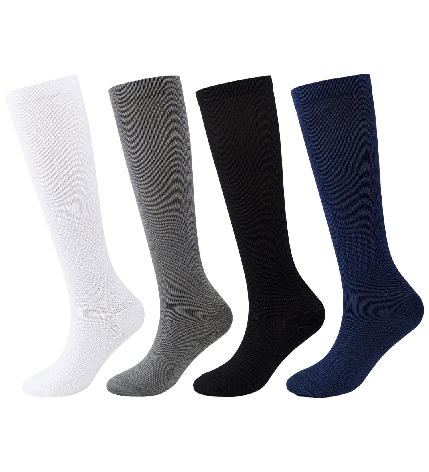 Shop QKURT 4 Pairs Compression Stockings for Men & Women | Athletic Knee Socks Support | Multi-Colored S-M - Buy Online on GoSupps.com