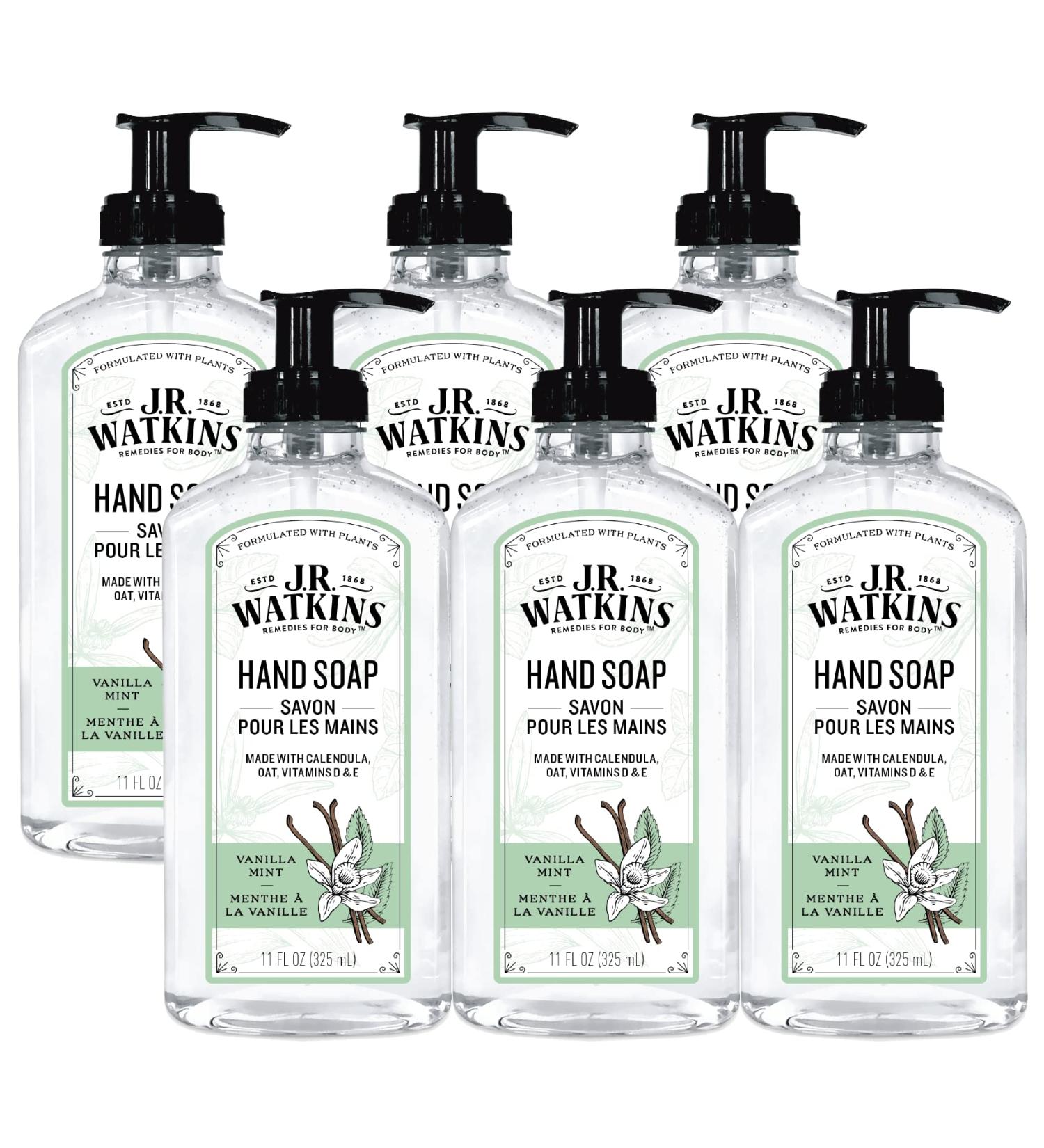 J.R. Watkins Gel Hand Soap, Scented Liquid Hand Wash for Bathroom or Kitchen, USA Made and Cruelty Free, 11 fl oz, Vanilla Mint, 6 Pack - Buy Online on GoSupps.com