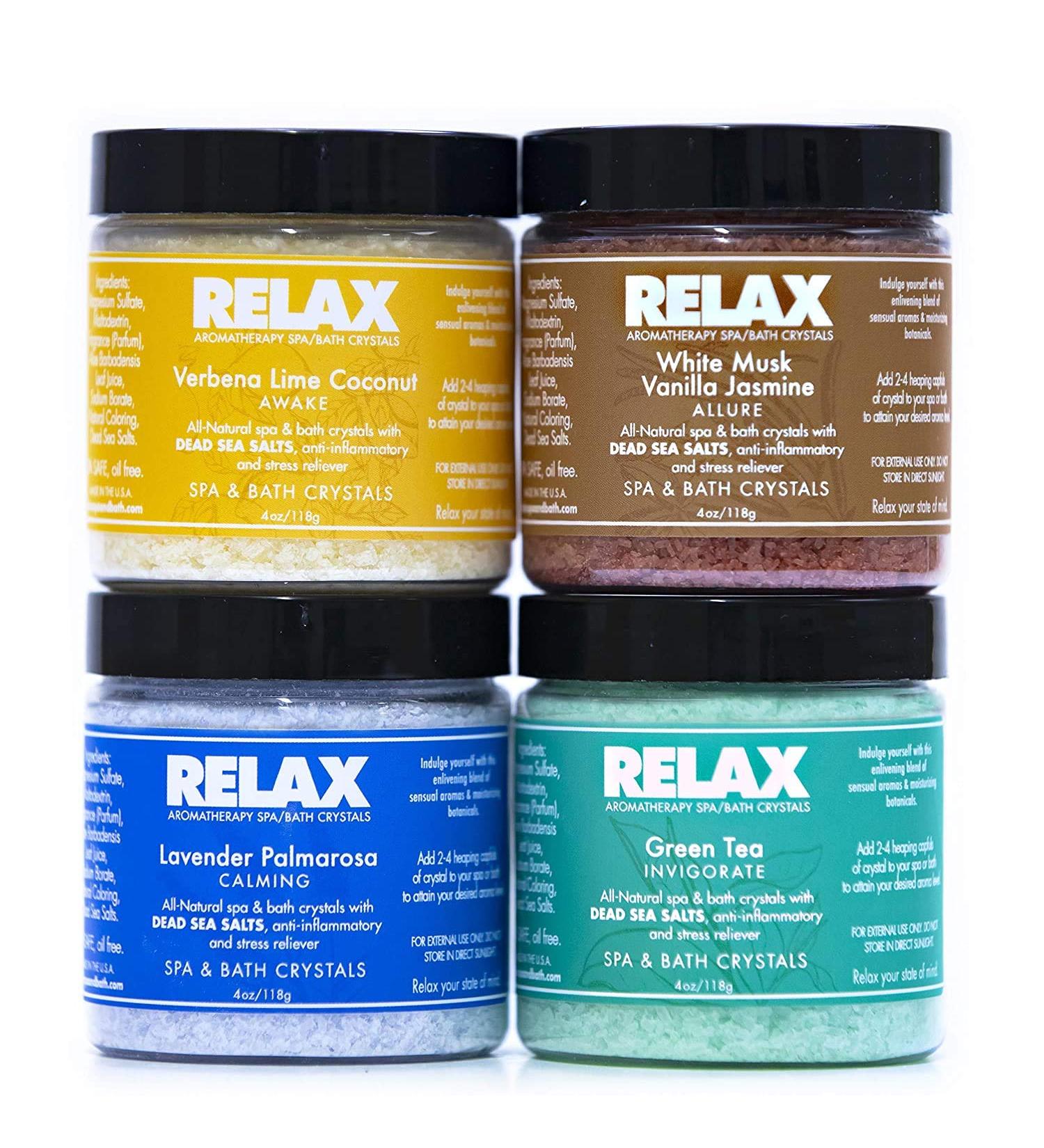 Epsom Salts for Soaking (4 Pack) Bath Salts 4 Ounce Sample Pack- Natural Dead Sea Salts Infused with Vitamins and Minerals- Soft Skin and Healing Safe for Spa Bath and Hot Tub