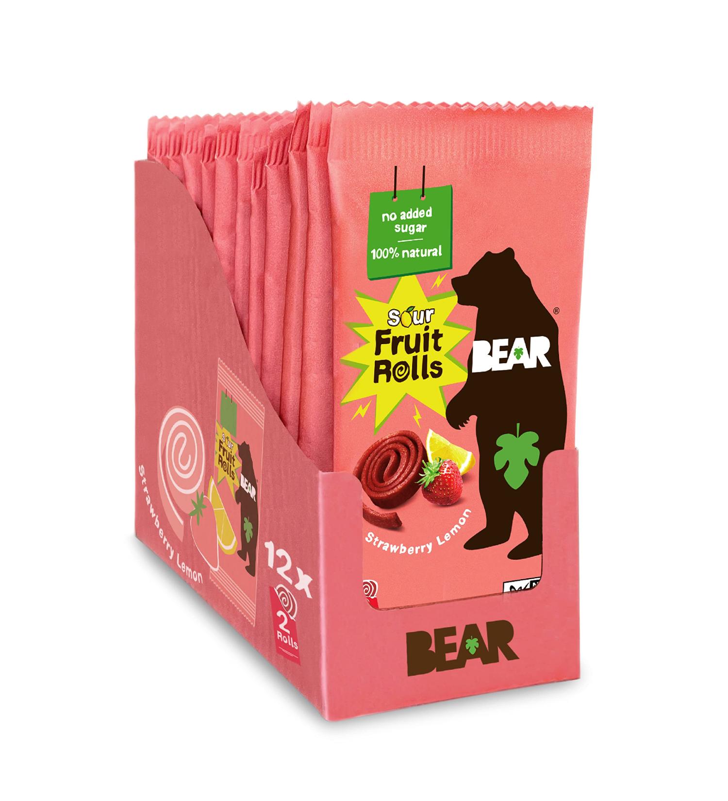 BEAR Sour Fruit Yoyos - Strawberry-Apple, No Added Sugar, Vegan, Gluten-Free, Healthy Snack (12 Pack) - Buy Online on GoSupps.com