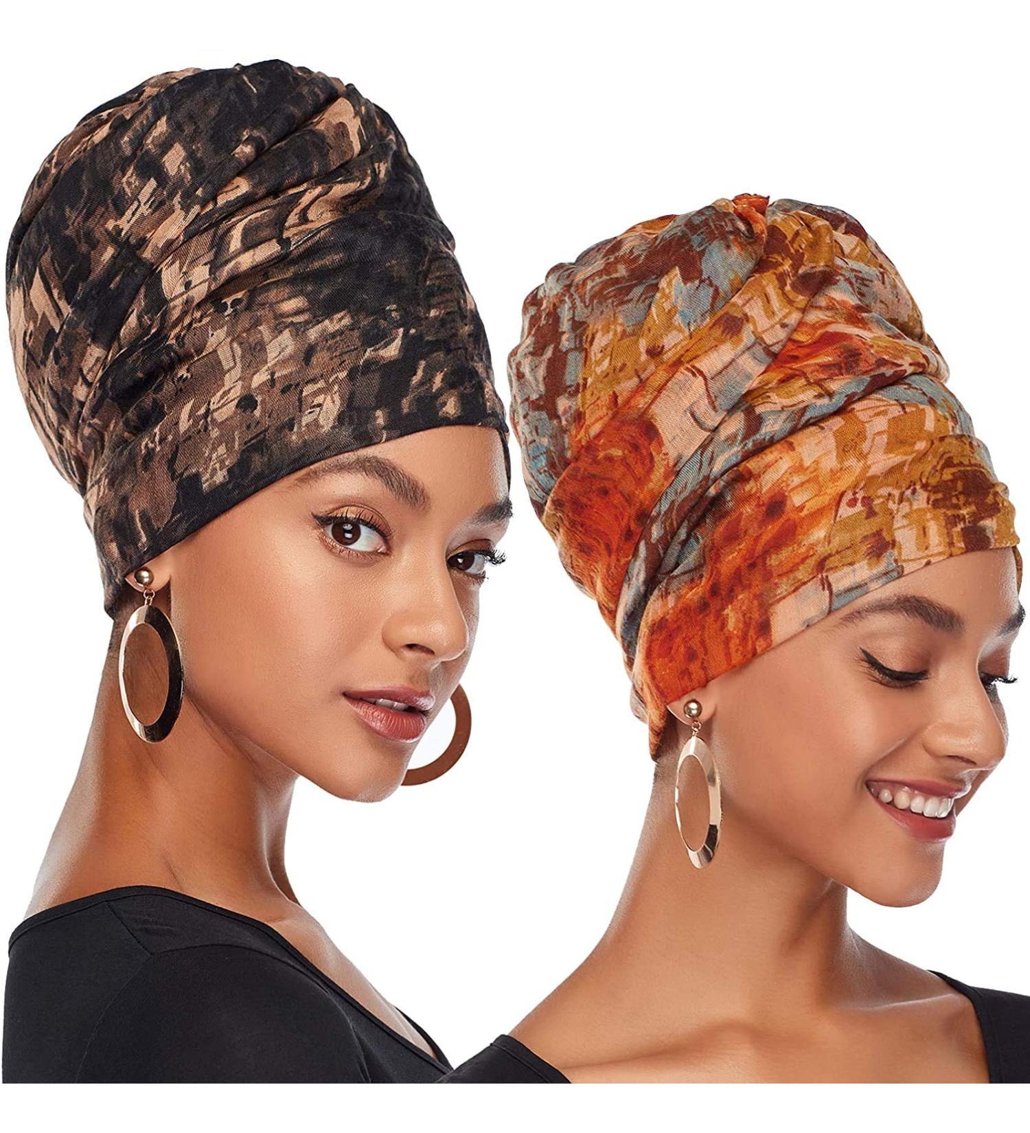 Dreshow Hair Wrap for Black Ladies - Soft Jersey Turban Headscarf & Headband Set (2 Pcs: Black/Orange) - Perfect for Long Hair & Stylish Accessories - Buy Online on GoSupps.com